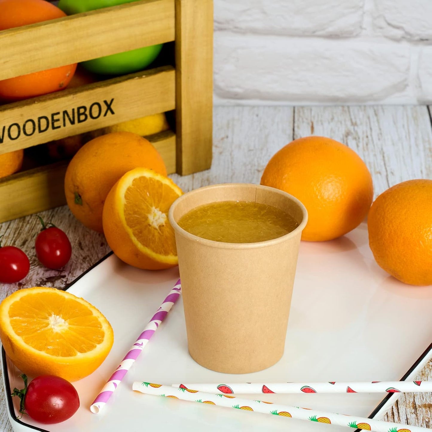 LITOPAK 100 Pack 8 oz Kraft Paper Coffee Cups for Water, Juice, and Tea, Disposable Hot Coffee Cups for Home, Restaurant, Store, and Cafe