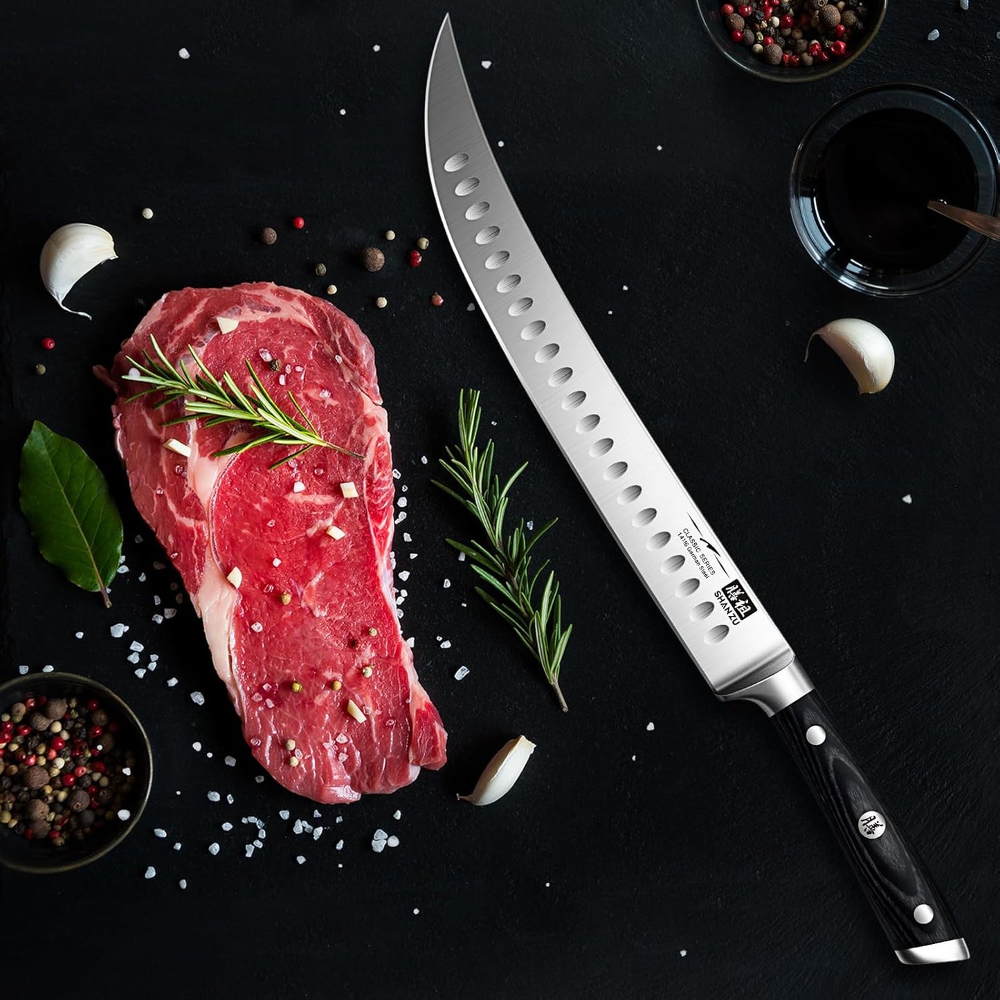 SHAN ZU 12" Slicing Knife - Brisket Slicing Meat Carving Knife Professional German 1.4116 Stainless Steel Razor Sharp Blade, Ergonomic Wood Handle & Full Tang Design, Gift Box Included