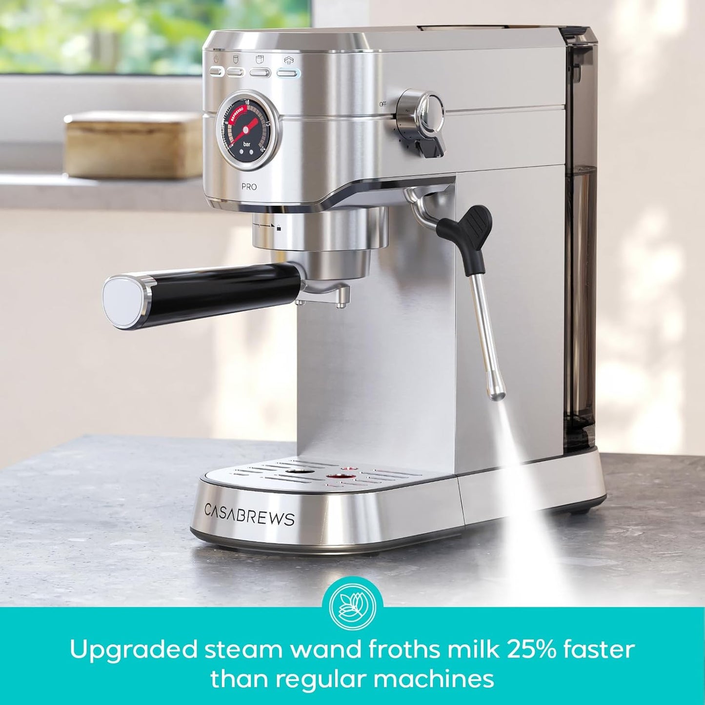 CASABREWS 5418 PRO Espresso Machine 20 Bar, Upgraded Espresso Maker with Powerful Steam Milk Frother, Stainless Steel Coffee Machine with Fast Heating System for Cappuccino, Latte, Silver