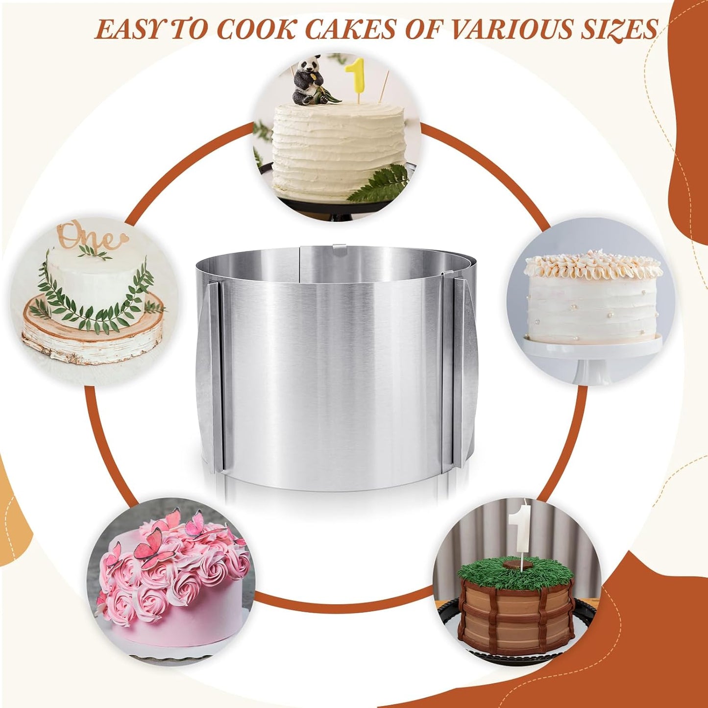 Hushee Cake Mold 15 cm High, 6 to 12'' Adjustable Ring Cake Baking Supplies Rings Round Stainless Steel Decorating Bakeware Tools with Scaling for Mousse Baking Dessert Making(2 Pcs,15 cm)