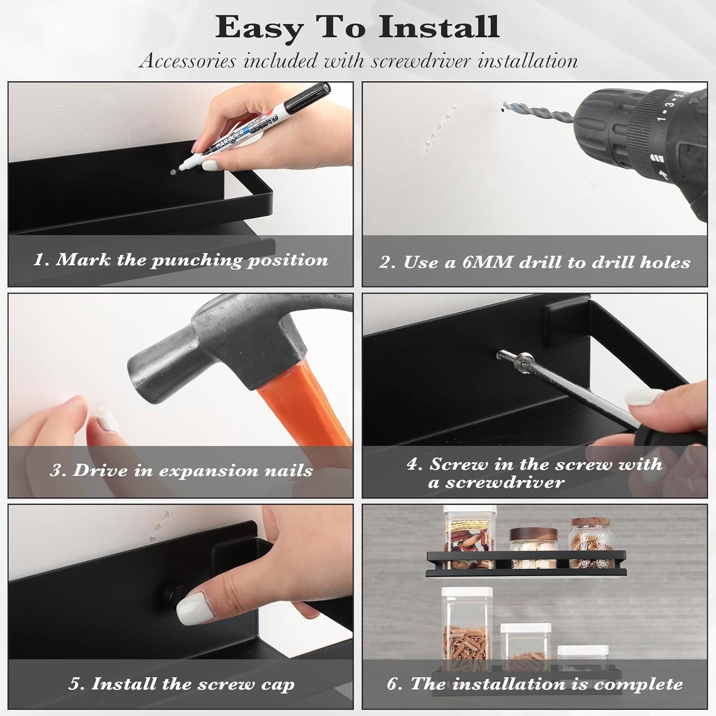 Lallisa 2 Pieces Stainless Steel Shelf Bathroom Shower Floating Shelves Wall Mounted Shower Caddy Basket Shelf Storage Organizer Shelves for Bathroom, Kitchen, Living Room (Black,15.75 Inch/ 40 cm)