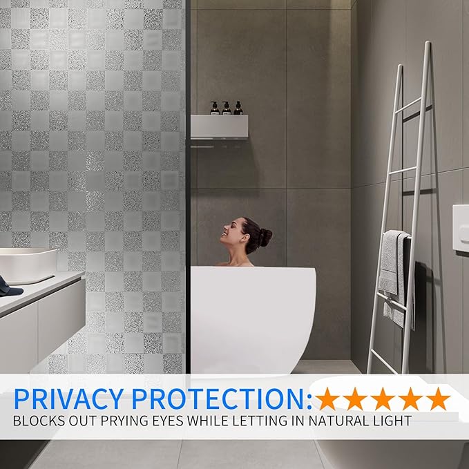 Window Film Privacy Day and Night with Installation Tools, Static Cling Glass Film Ideal for Home Shower Office Glass Door (White, 35.4 x 196.9 Inch)