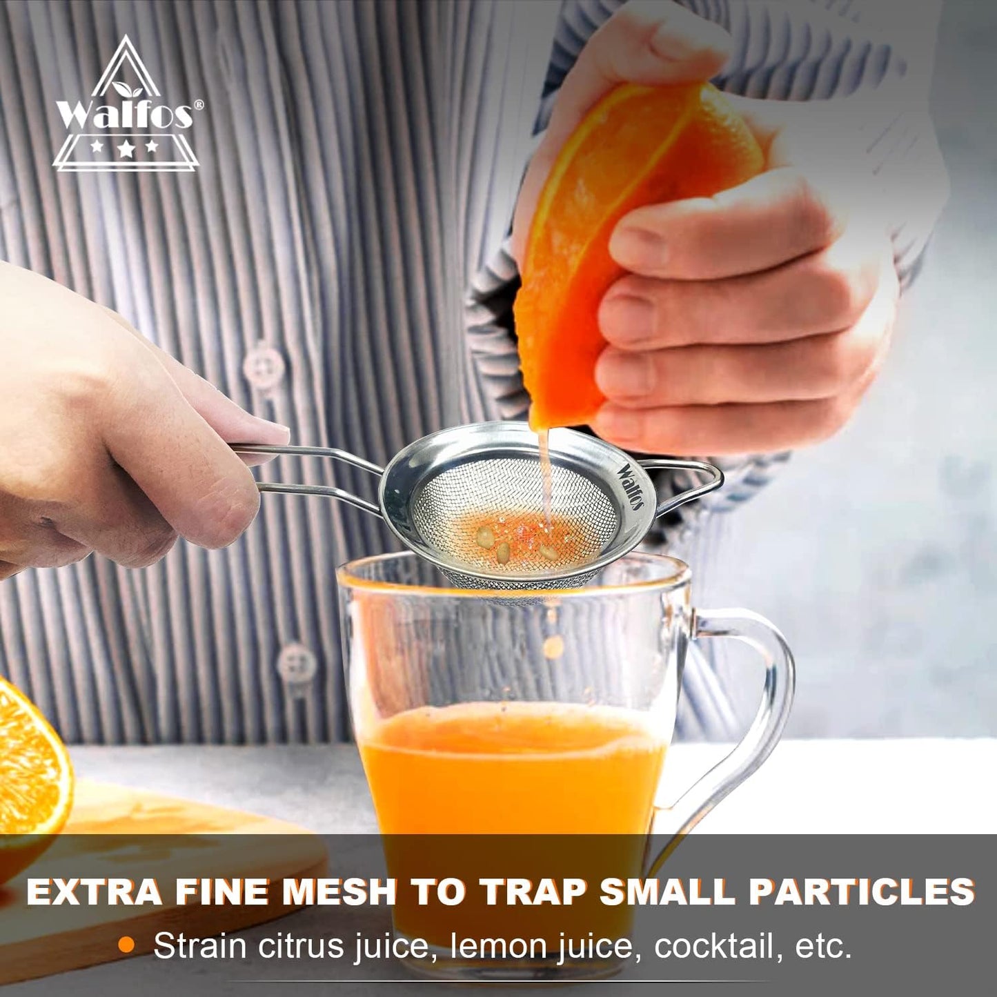 Walfos Mini Fine Mesh Tea Strainer, Stainless Steel Small Sifter with Sturdy Handle, 2.8 Inch Kitchen Metal Sieve for Tea, Coffee, Cocktail, Juice, Sugar and Spices