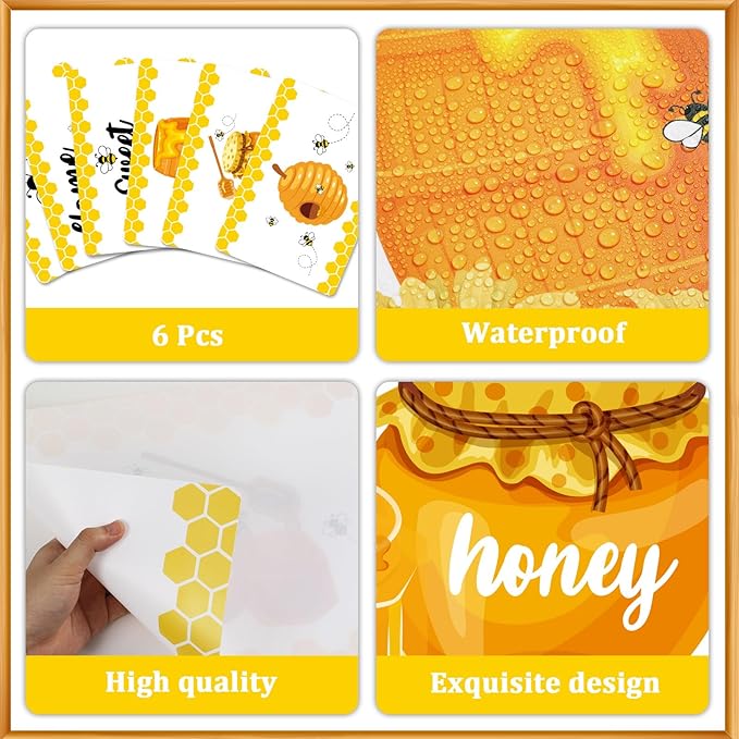 Honey Bee Placemats Set of 6 Summer Plastic Table Mats Yellow Bee Theme Placemats Washable Farmhouse Rustic Holiday Table Decoration for Indoor Outdoor Party Kitchen Dining