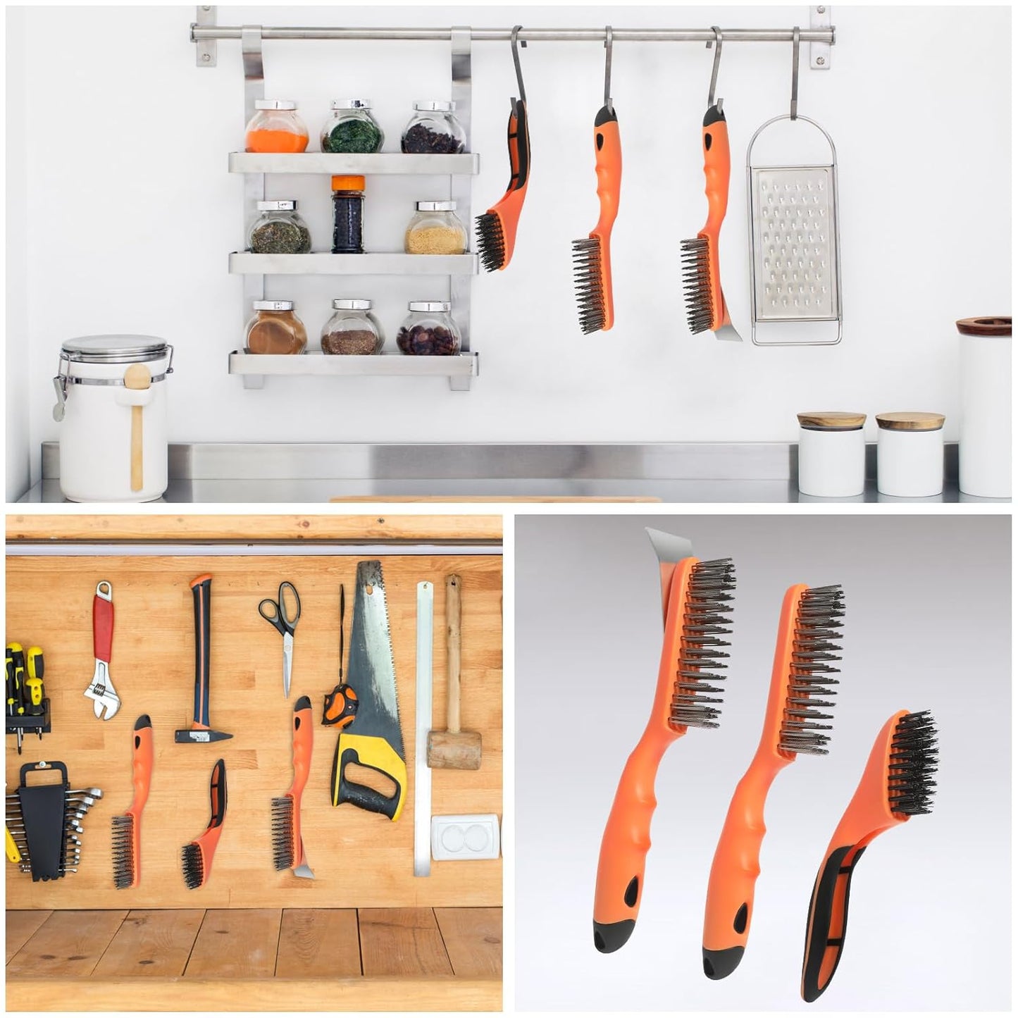 Wire Brush Cleaning Set 3Pc,Detail Brush 10-1/2" and 8",for Cleaning Welding Slag,Rust and Dust.Stainless Steel Brushes with Strong Handle & Metal Scraper,from VASTOOLS