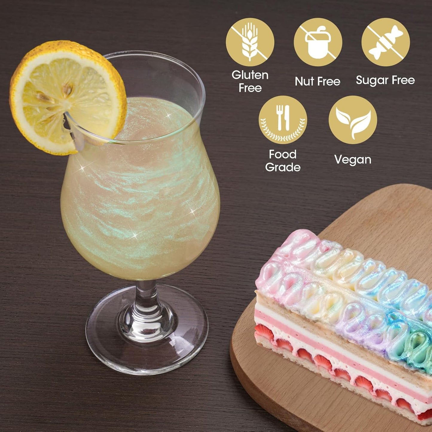 NiHome 0.18oz/5g Edible Food-Grade Glimmer Powder Glitter Luster Dust Metallic Food Decorating Sprinkle Dust for Drink Wine Beverage Cake Candy Dessert Bakery Restaurant Vegan (Iridescent Yellow)