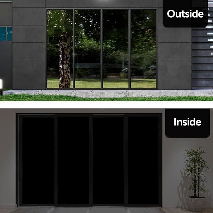 HIDBEA Mirror Blackout Window Film,100% Light Blocking Room Darkening Window Privacy Film,Mirror Glass Window Film Heat Control,Removable Window Cover Tint for Day Sleep(Mirror Black,35.4in x 6.5ft)