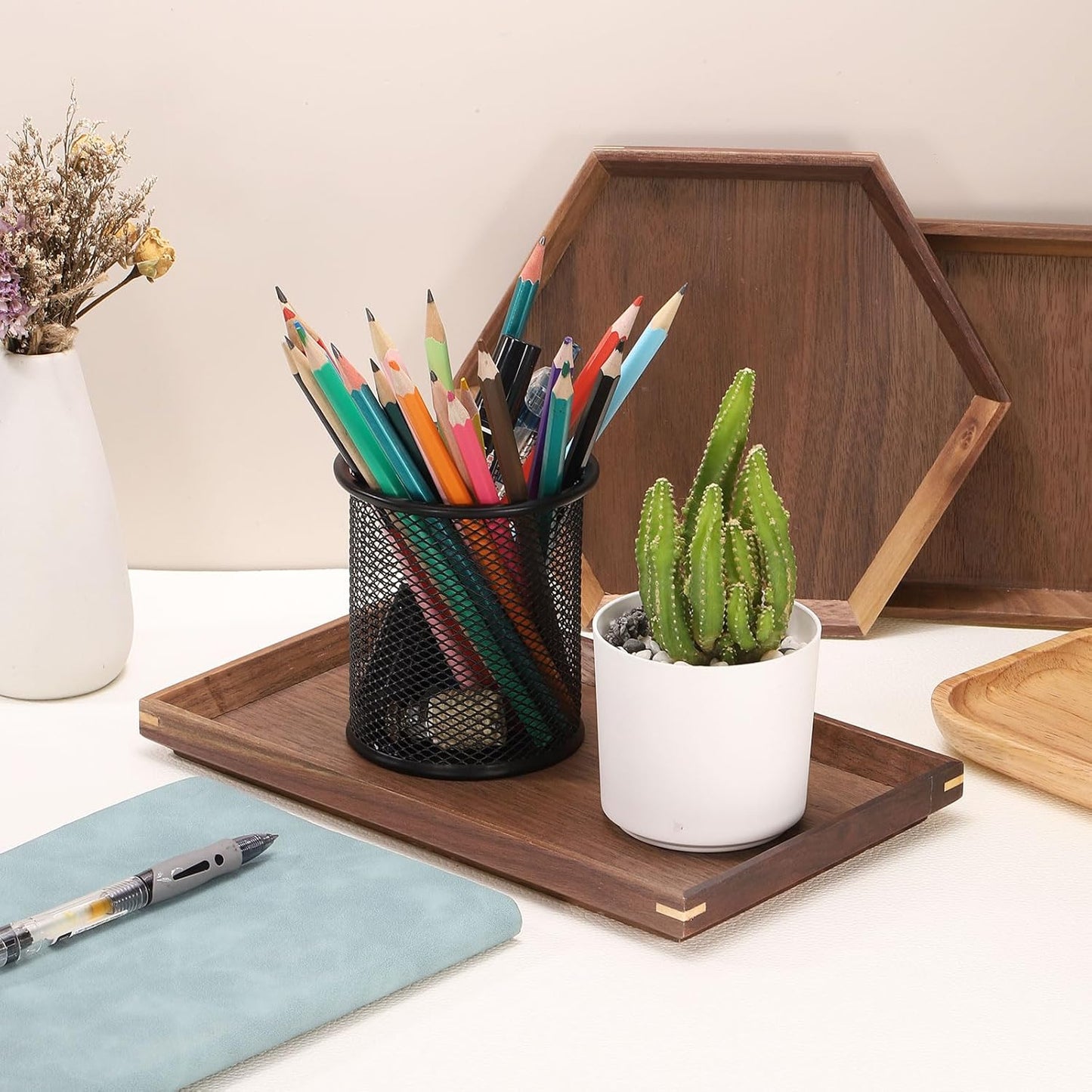 uxcell Bamboo Serving Tray, 10 x 10 Inch Square Wooden Trays Portable Serving Platters for Food Fruit, Snacks, Bread, Vanity, Weddings, Picnics, Brown (Inner Slant)