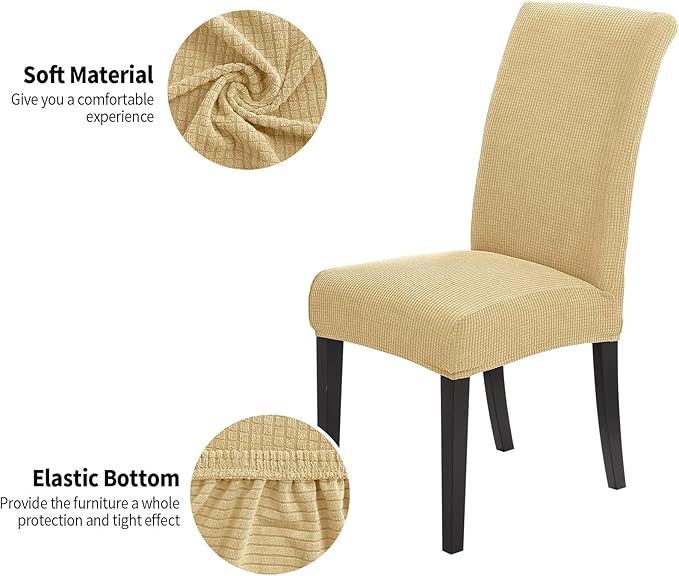 Joccun Chair Covers for Dining Room Set of 6,Dining Chair Slipcovers Stretch Dining Room Chair Covers Seat Protector,Washable Parsons Chair Cover for Home,Banquet(Parmesan,6 Pack)