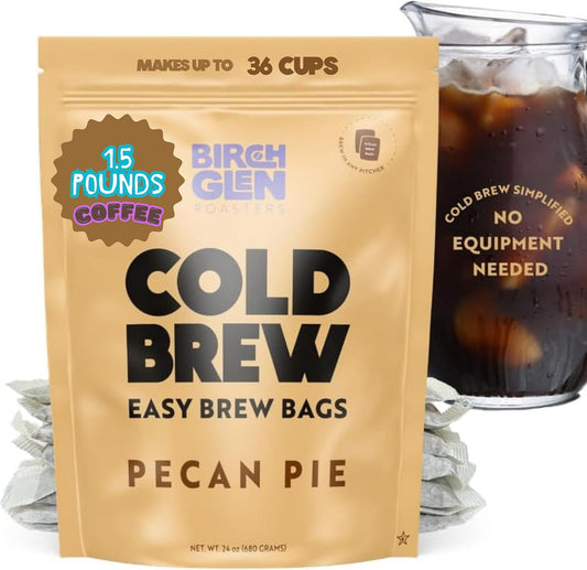 Birch Glen Roasters Cold Brew Coffee Bags - 12 Pack of Coarse Ground Coffee Filter Pitcher Packs for Easy Brewing - 100% Arabica - Yields 6 Pitchers - Pecan Pie Flavor