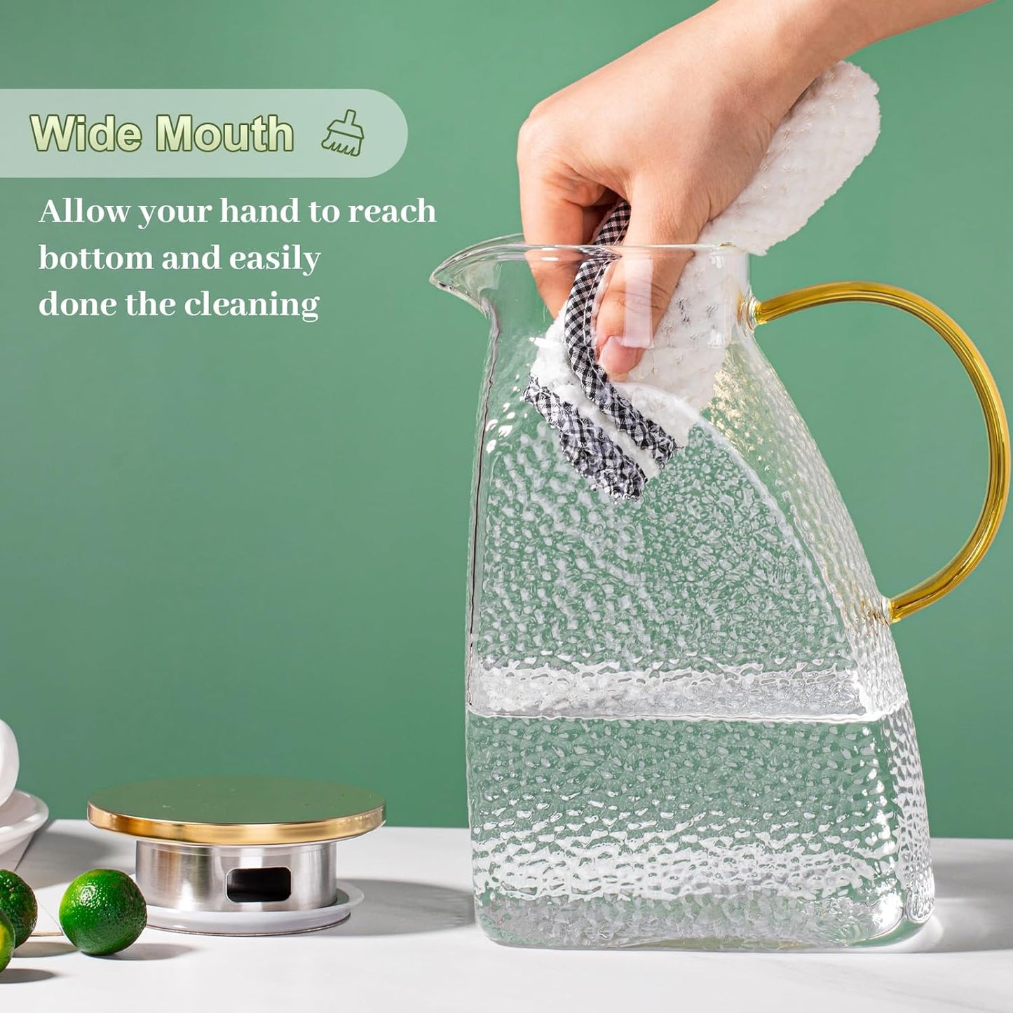 Glass Pitcher With Lid and Spout, 1.8 Liter 60 oz Glass Pitchers With Handle And Lid, Jug Water Pitchers For Fridge, Carafe Jar for Hot/Cold Water Iced Tea Juice Coffee Milk Beverage