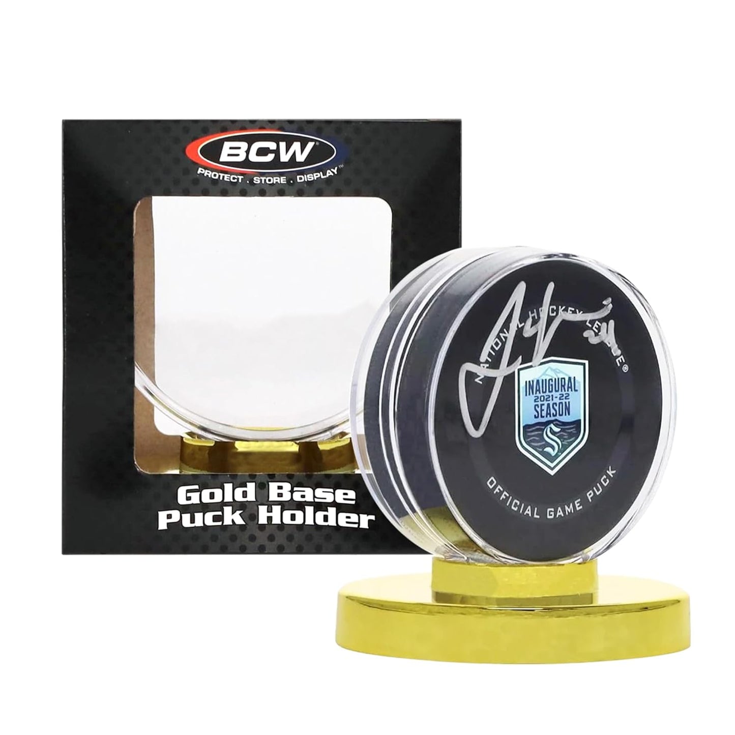BCW Hockey Puck Display Case with Gold Base | High Impact Polystyrene