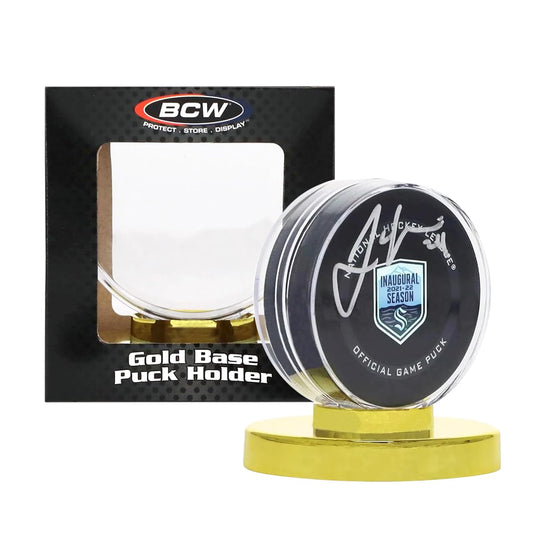 BCW Hockey Puck Display Case with Gold Base | High Impact Polystyrene