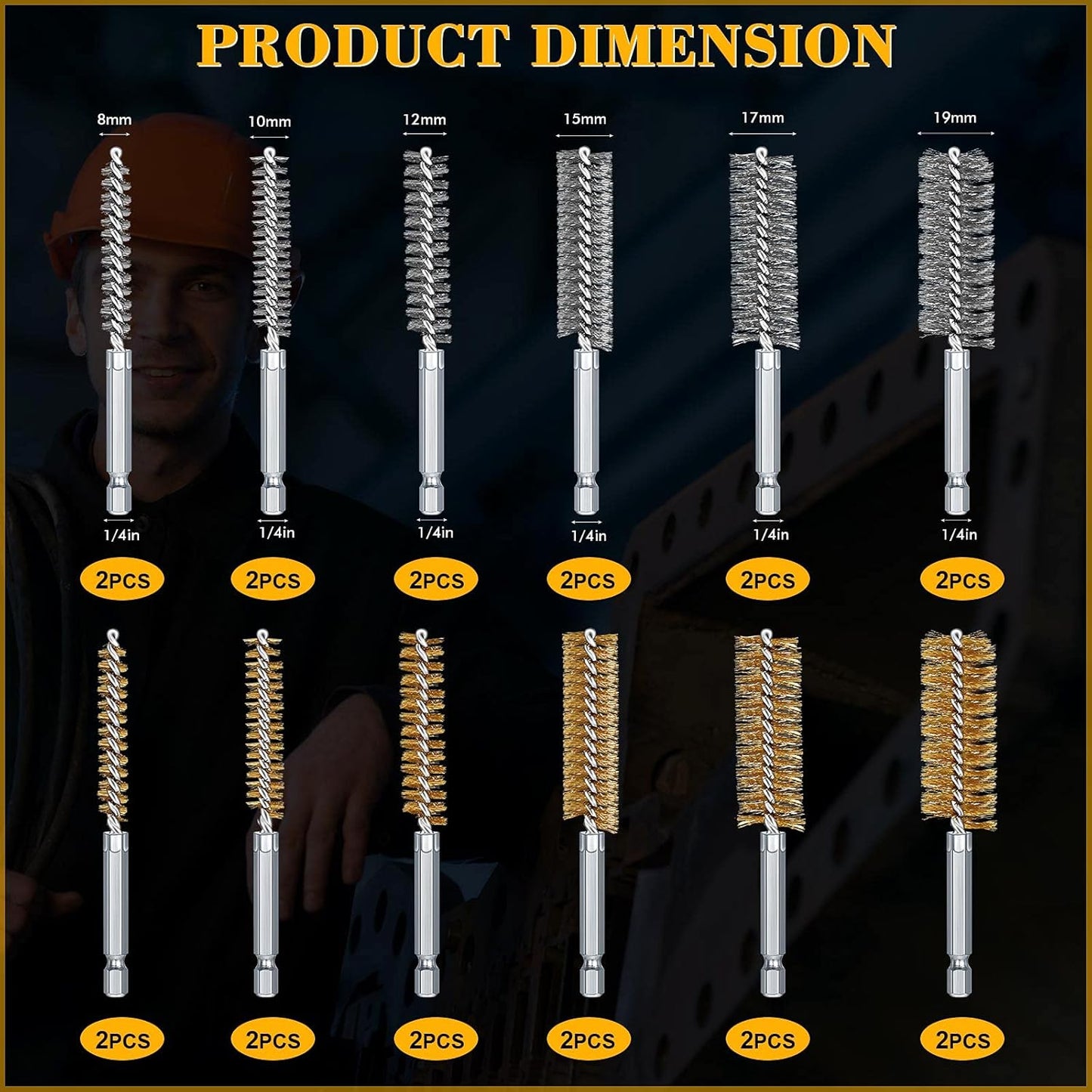 24 Pieces Bore Brush for Drill Wire Bore Brush Set Wire Cleaning Set Stainless Steel Cleaning for Power Drill Impact Driver (Stainless Steel,Brass)