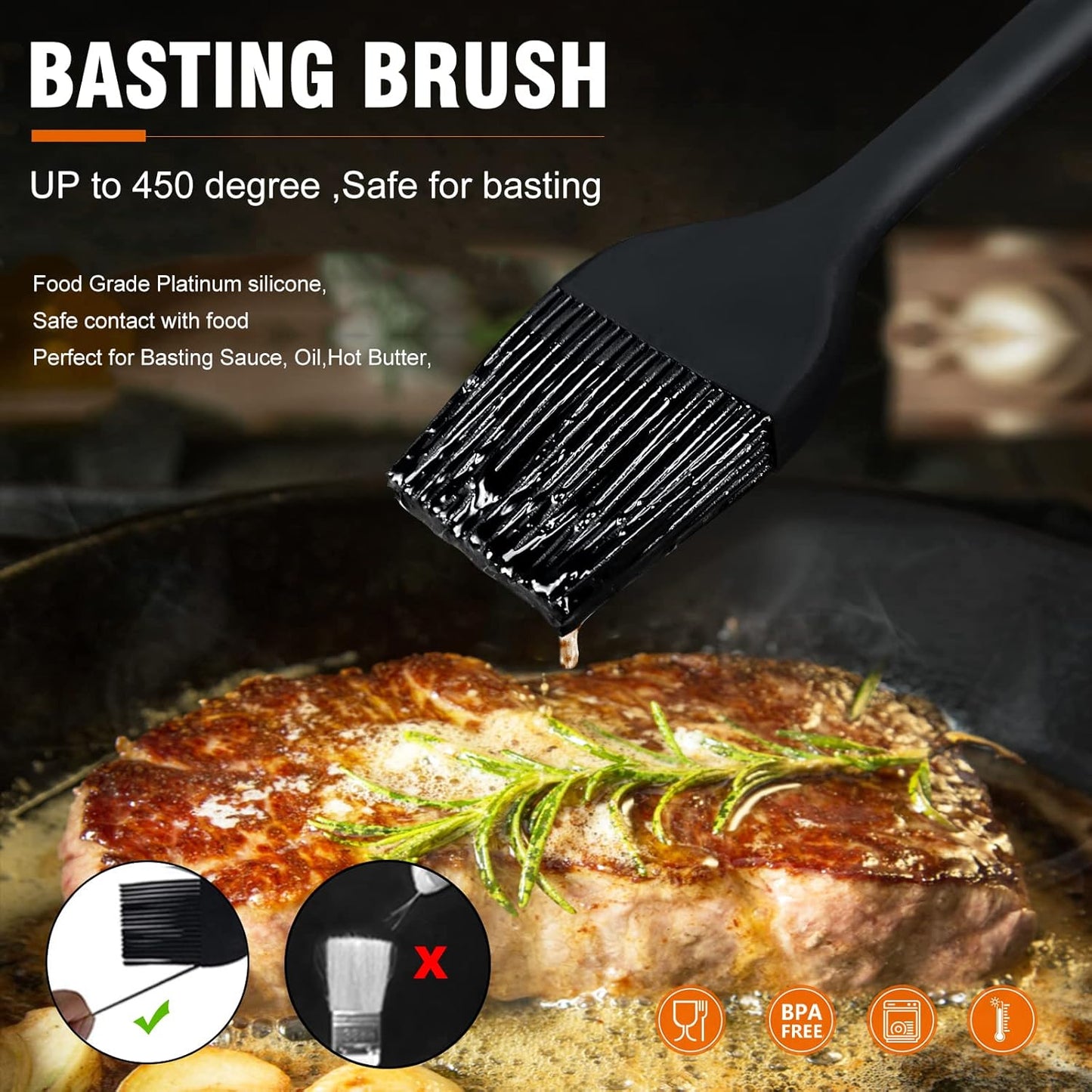 Walfos Silicone Basting Brush Set, 5 Pieces Heat Resistant Pastry Brush, Perfect for Baking,BBQ Grill,Kitchen Cooking,Strong Steel Core and One-Pieces Design,BPA Free and Dishwasher Safe
