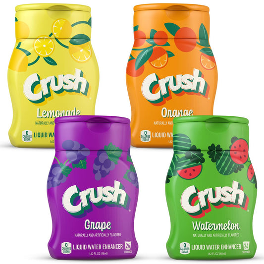 Crush, Summer Variety, Liquid Water Enhancer – New, Better Taste! (4 Bottles, Makes 96 Flavored Water Drinks) – Sugar Free, Zero Calorie