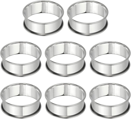 HARFINGTON 8pcs Crumpet Rings 2.36" Nonstick Round Cake Ring Stainless Steel Double Rolled English Pastry Rings for Kitchen Baking Crumpet Dessert, Silver