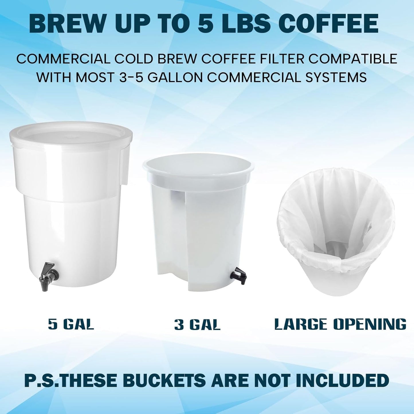 100 Piese Cold Brew Coffee Filters with Drawstring, 20" X 20" Commercial Cold Brew Bags for Commercial Model Cold Brew Coffee Makers and 5 Gallon Commercial Systems, Brew Up To 5 LBS Coffee