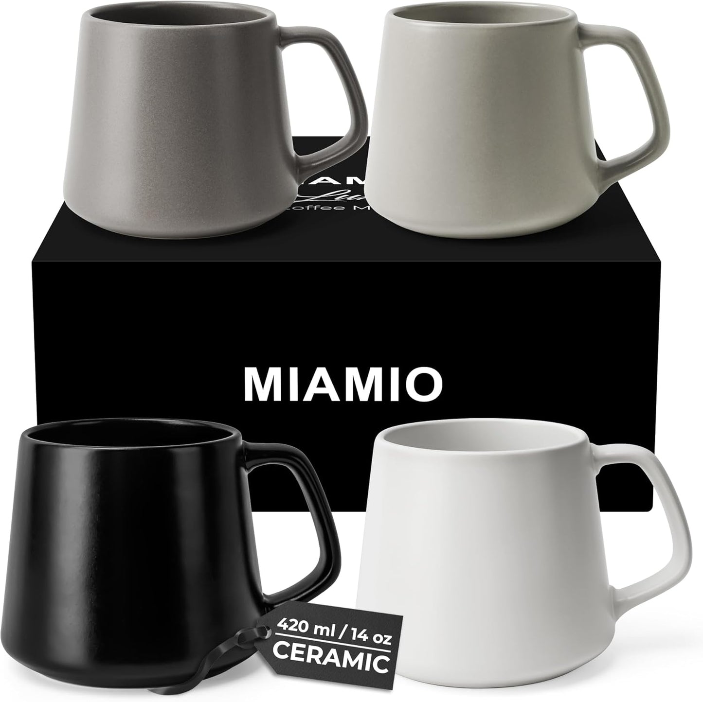 MIAMIO - Coffee Mugs Set of 4 / Large Ceramic Coffee Cups (14 oz) - Mug for Cappuccino, Tea, Espresso - Microwave and Dishwasher Safe - Luxe Collection (Classic Pastel)