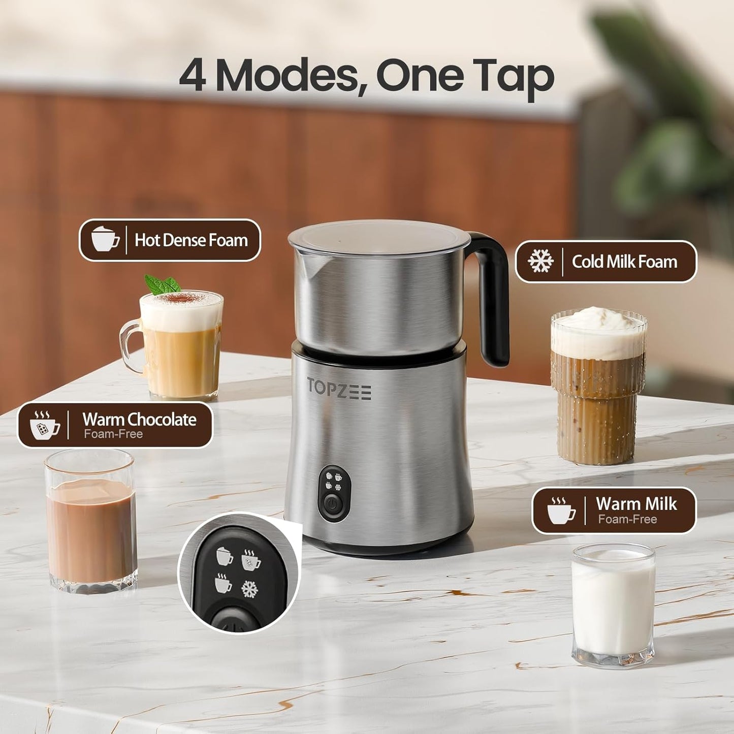 Electric Milk Frother and Steamer 4-in-1, 16.9oz/500ml Large Capacity, Frother for Coffee with Warm/Cold Foam, Warm Milk & Hot Chocolate for Latte, Cappuccino