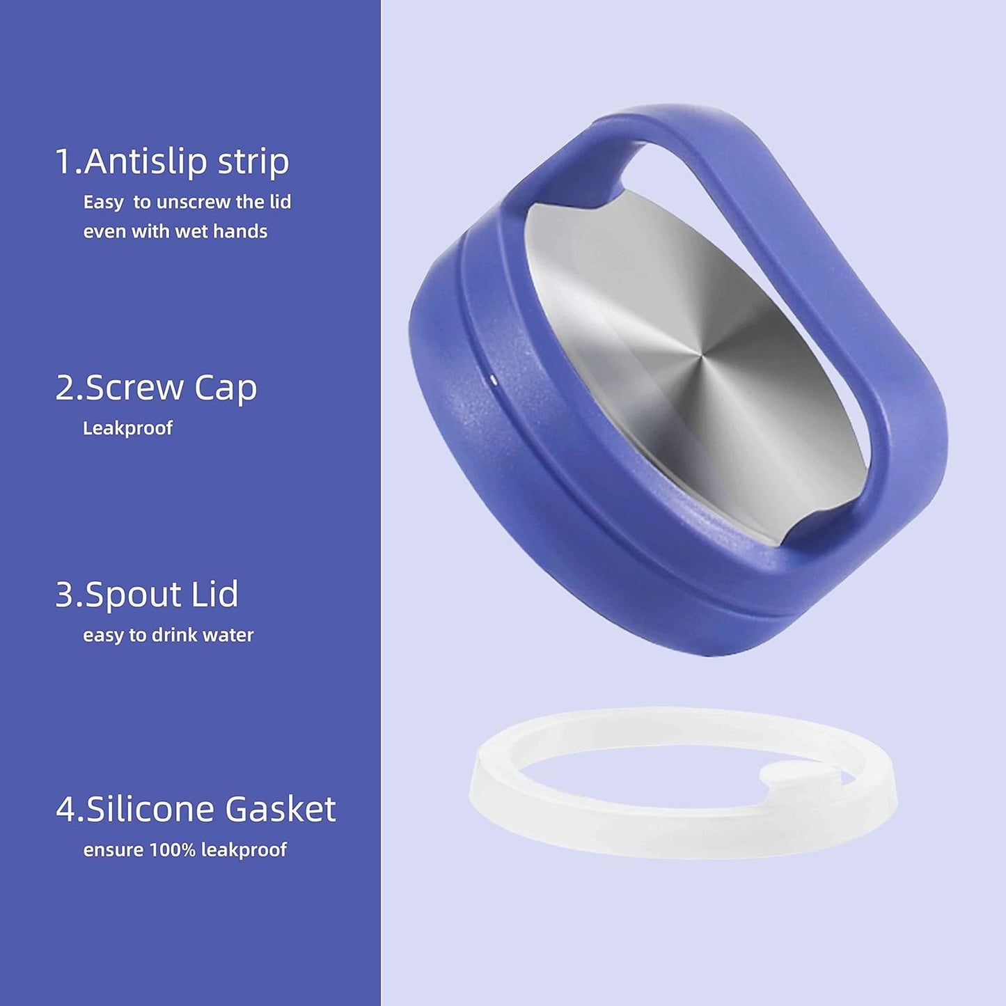 IDEUS Insulated Stainless Steel Water Bottle with 2 Leak-Proof Lids, Thermal Water Flask for Hiking Biking, 18oz, Purple