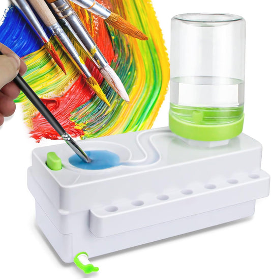 Paint Brush Cleaner, Painting Station with Drain and Brush Holder, Strengthen Water Recycling Brush Rinser, Paint Brush Cleaner Tool for Acrylic, Watercolor and Water-Based Painting Supplies, Green