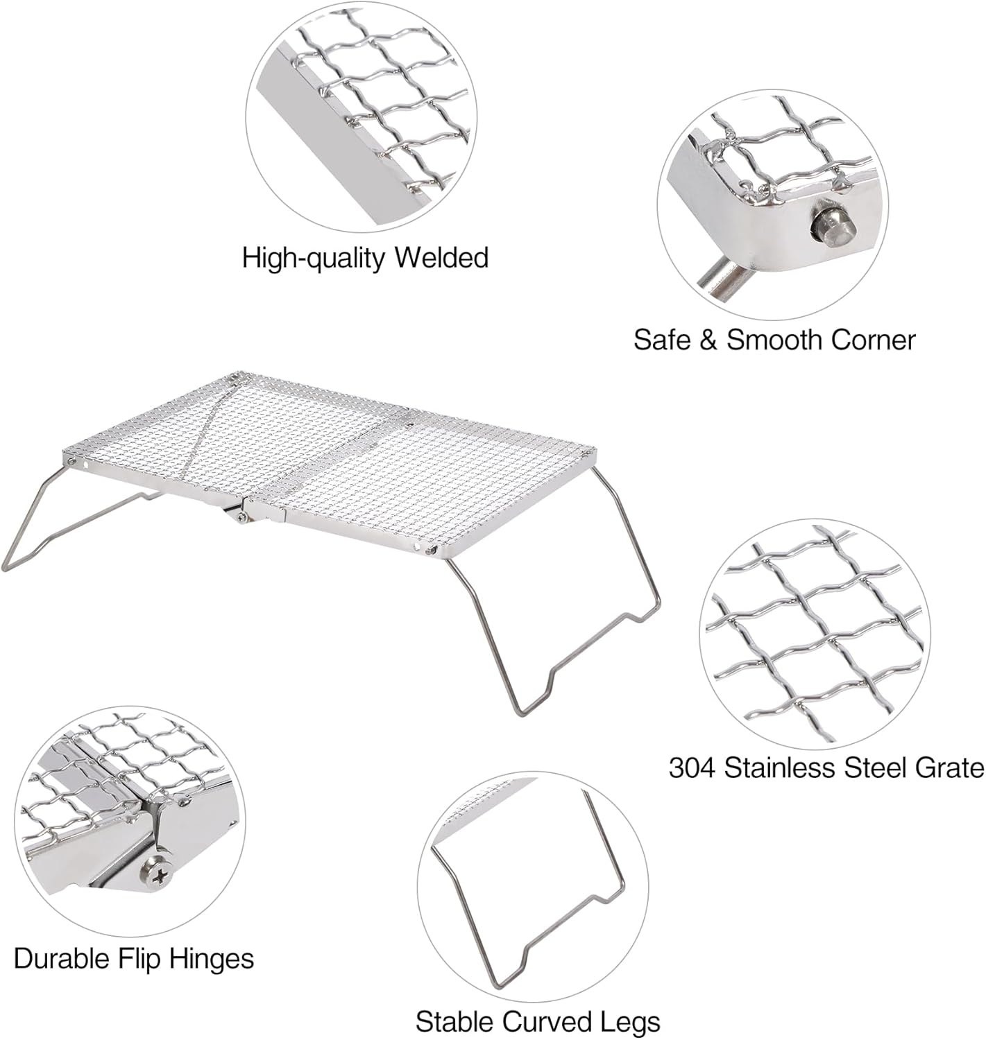 REDCAMP 17" Large Folding Campfire Grill with Mesh, 304 Stainless Steel Grate, Heavy Duty Portable Camping Grill with Carrying Bag for Outdoor Cooking BBQ