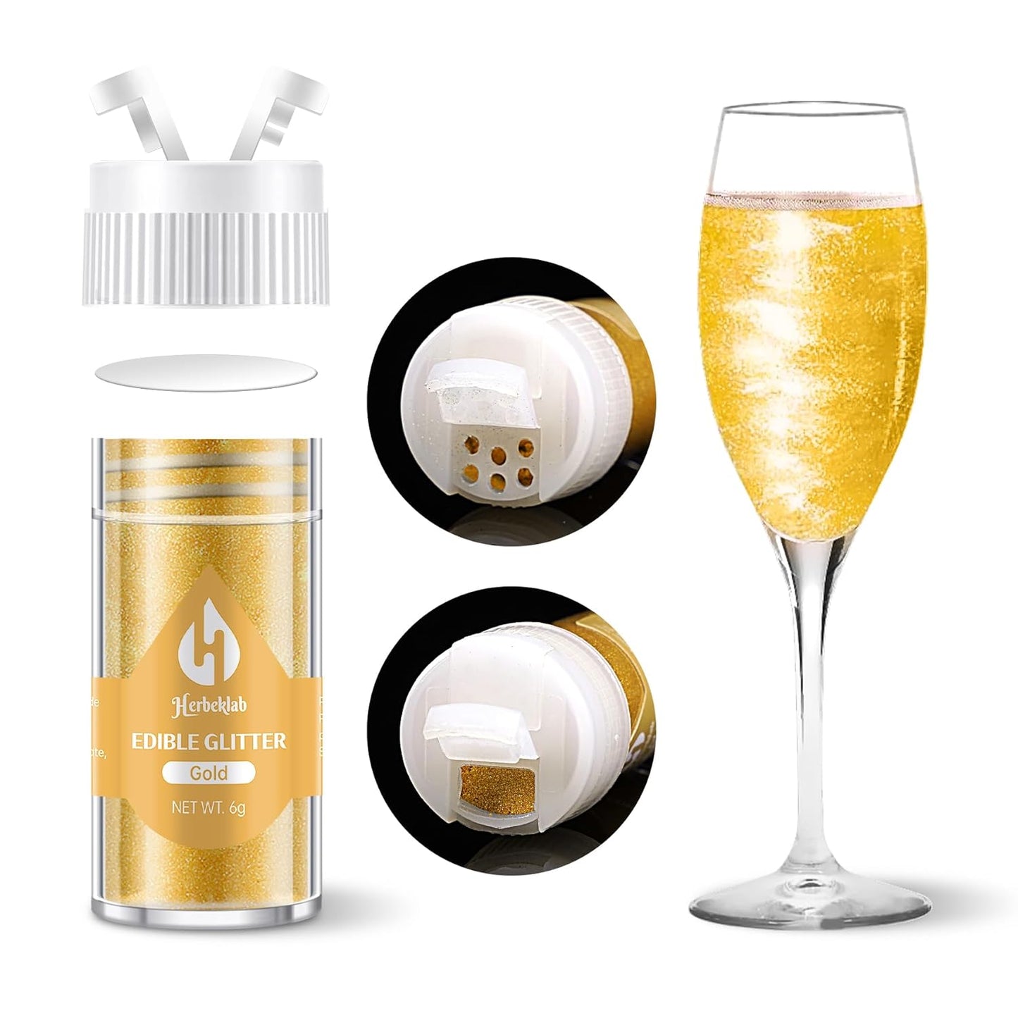 Gold Edible Glitter for Cocktails Food Grade Luster Dust Edible Gold Drink Glitter Metallic Shimmer Powder for Cakes Beverage Chocolate, 6g