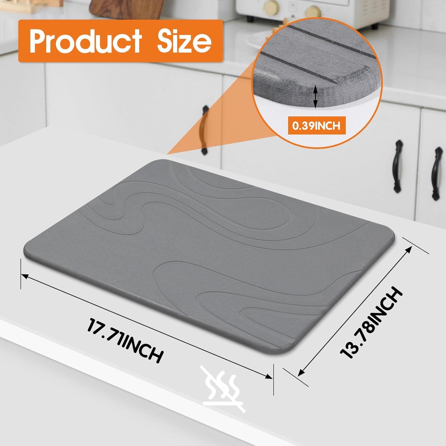 2 Pack Stone Dish Mat for Kitchen Counter, Dirt-Resistant Quick Drying Fast Absorbent Non-Slip Diatomite Mat, Natural Diatomaceous Earth Dish Drying Pad (Dark Grey)