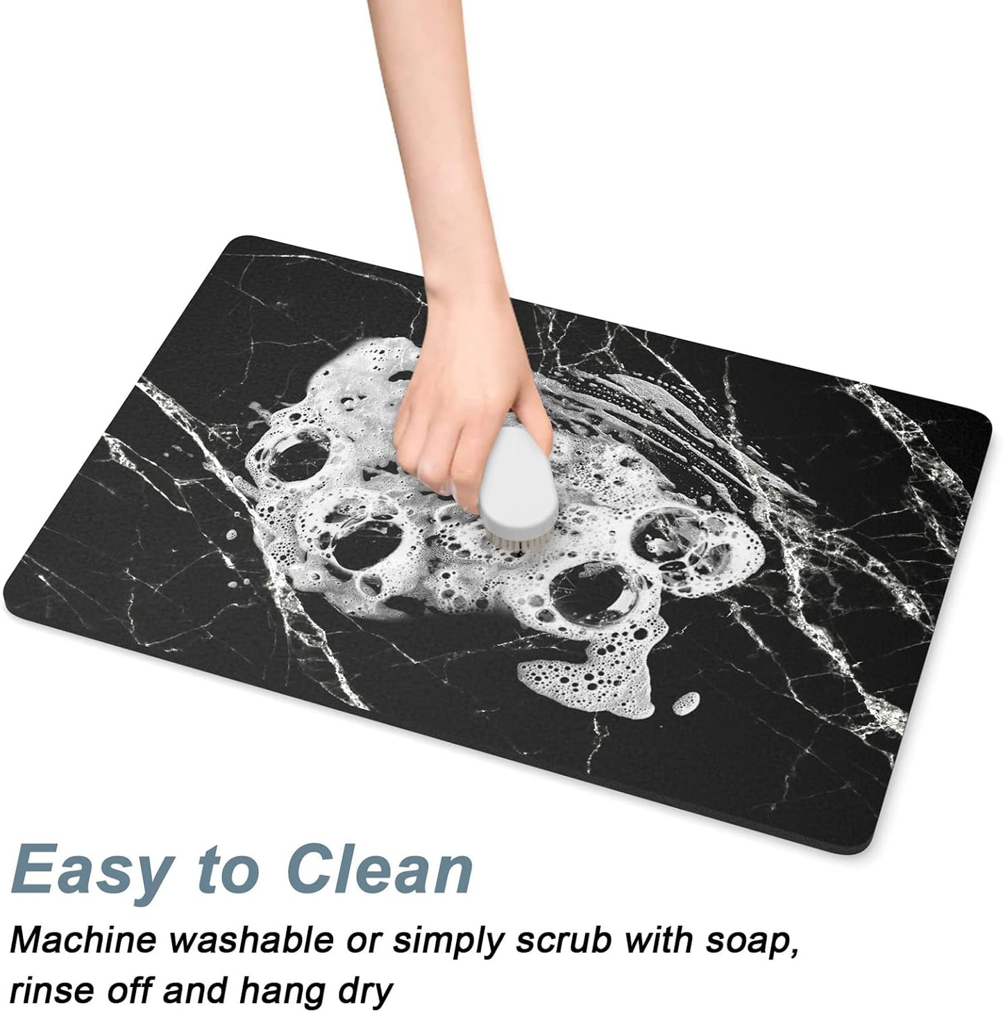 Rnivvi Coffee Mat, 16" x 24" Cute Marble Style Coffee Bar Mats for Espresso Machine Station Accessories and Organizer, Hide Stain Rubber Backed Absorbent Dish Drying Pad for Kitchen Counter, Black