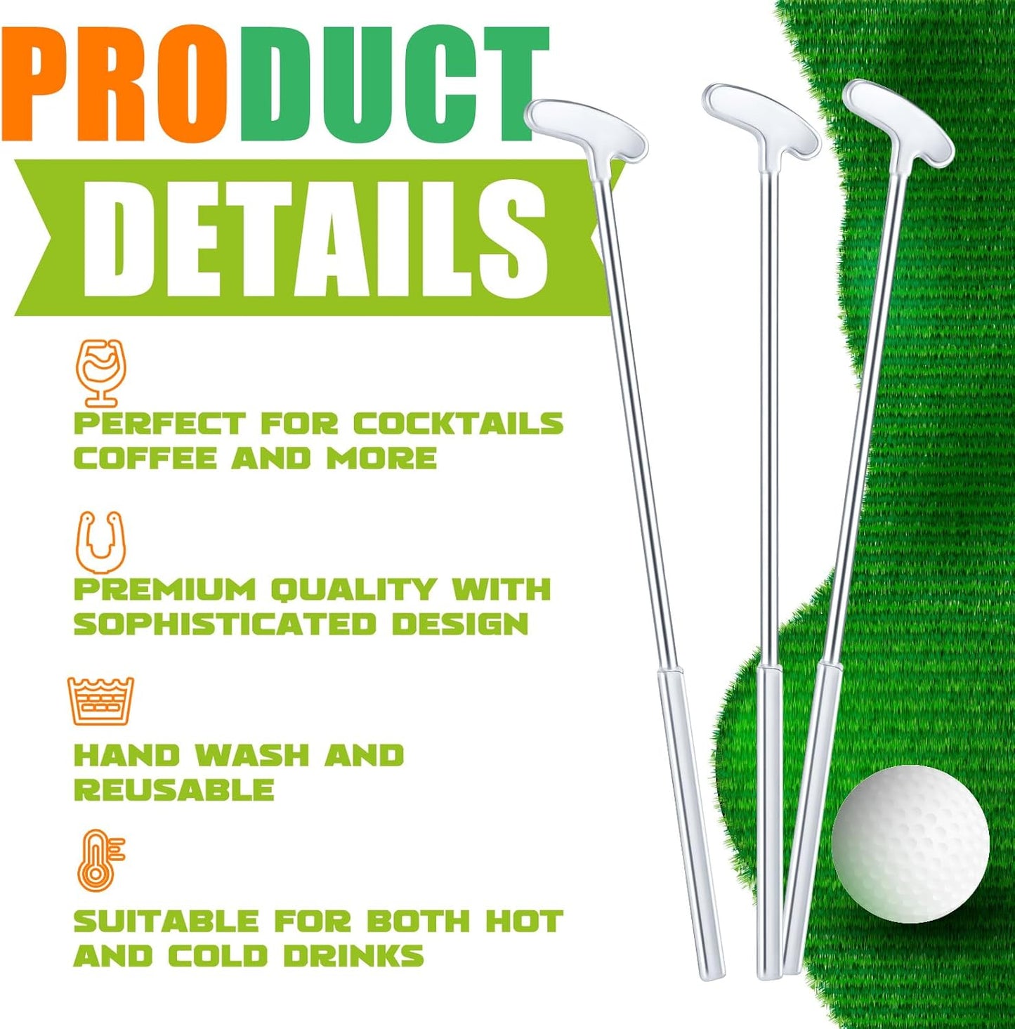 Golf Putter Swizzle Stir Sticks Coffee and Cocktail Stirrers 7.48 Inch Drink Plastic Golf Club Cocktail Swizzle Sticks Party Decorations Favors Reusable for Garnish or Mixers (Silver,30)