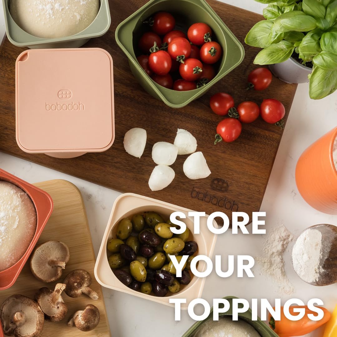 Babadoh Pizza Dough Proofing Silicone Containers with Lids | Pizza Making Accessories | Set of 6 | Multi Spice (2 Sesame, 2 Scallop, 2 Nduja) | Original Size (make 12" Pizzas)