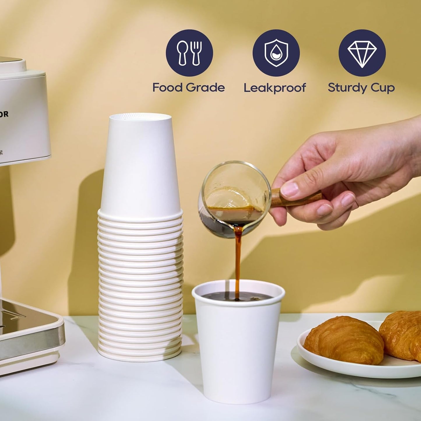 LITOPAK 1000 Count Coffee Cups 8 oz, Bulk Paper Cups 8 oz, Hot Beverage Drinking Cups for Office, Home, Party, and Events