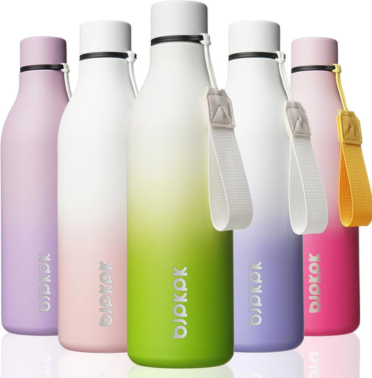 BJPKPK Insulated Water Bottles, 25 oz Stainless Steel Metal Water Bottle with Strap, BPA Free Leak Proof Thermos, Mugs, Flasks, Reusable Water Bottle for Sports & Travel, Elegant Green