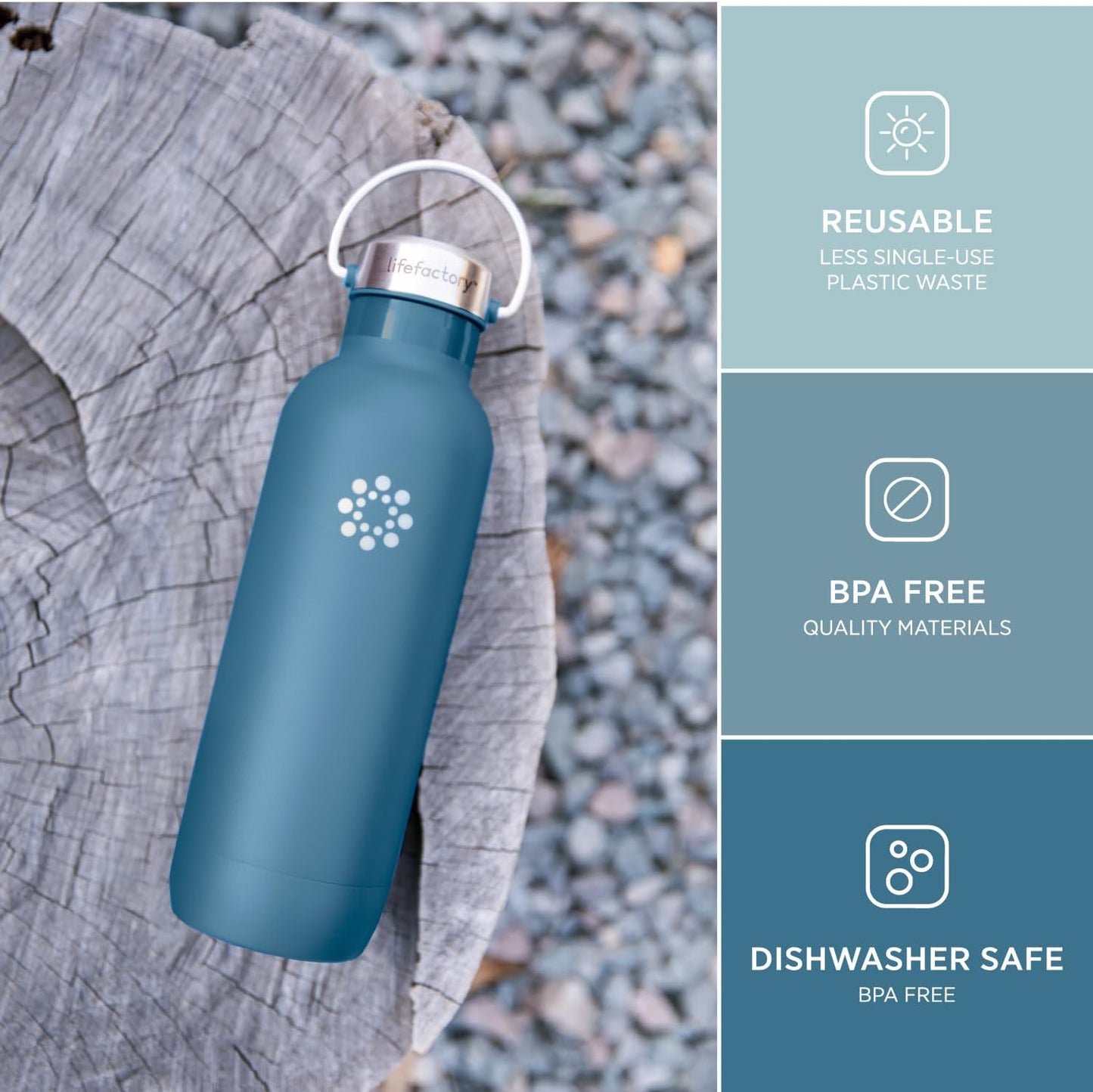 Lifefactory 24-Ounce Stainless Steel Vacuum-Insulated Sport Bottle, Dark Denim