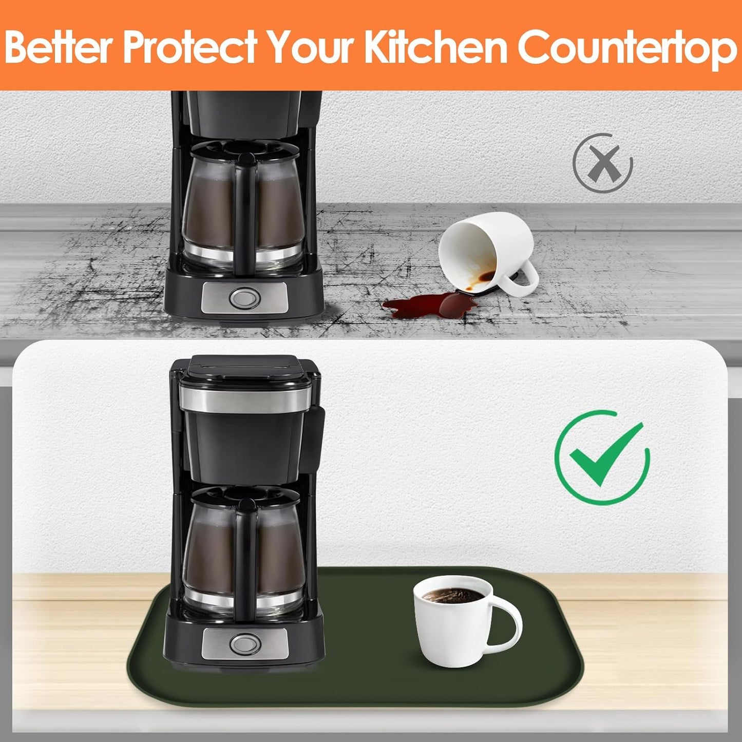 Silicone Coffee Maker Mat with Lip, 24'' x 16'' Heavy Duty Coffee Maker Mat for Countertops, Coffee Tray Fit Under Coffee Machine Appliance Automatic Machines Espresso Accessory, Dark Olive