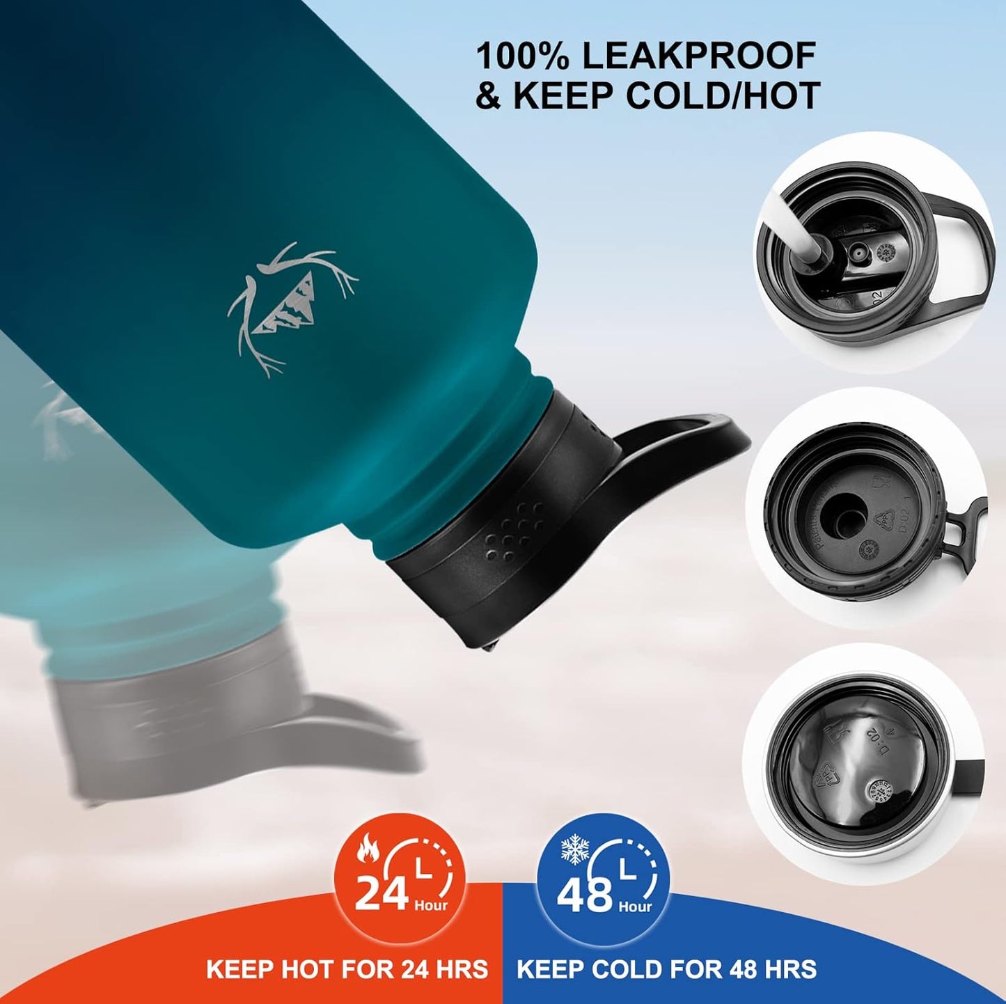 NATURE PIONEOR Insulated Water Bottles with Straw - 64oz Stainless Steel Vacuum Bottle with Holder/Carrier/Sleeve - Reusable 18/8 Food Grade Half Gallon Water Jug