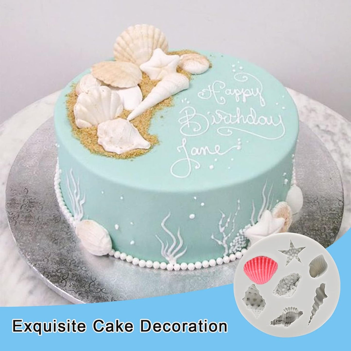 MEMOVAN Under the Sea Silicone Mold 3pcs Marine Fondant Cake Mold Seashell Conch Starfish Silicone Baking Mold for Under the Sea Ocean Chocolate Candy Cake Decoration Polymer Clay Gum Paste Craft