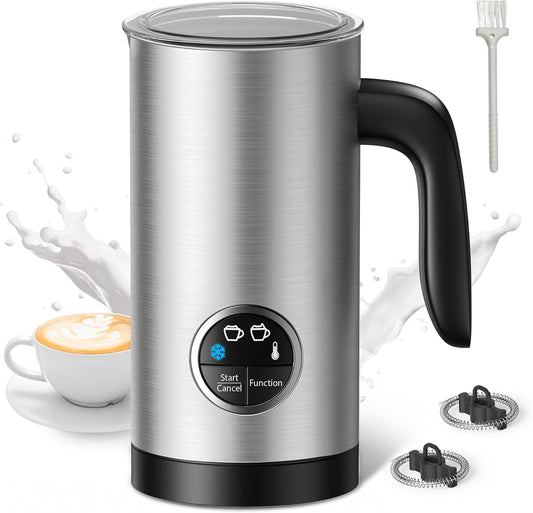 Milk Frother, Airyoyo 4-in-1 Milk Frother with Stand, Electric Milk Frother and Steamer Hot& Cold Foam Temperature Control, Auto Shut-Off Frother for Coffee Latte