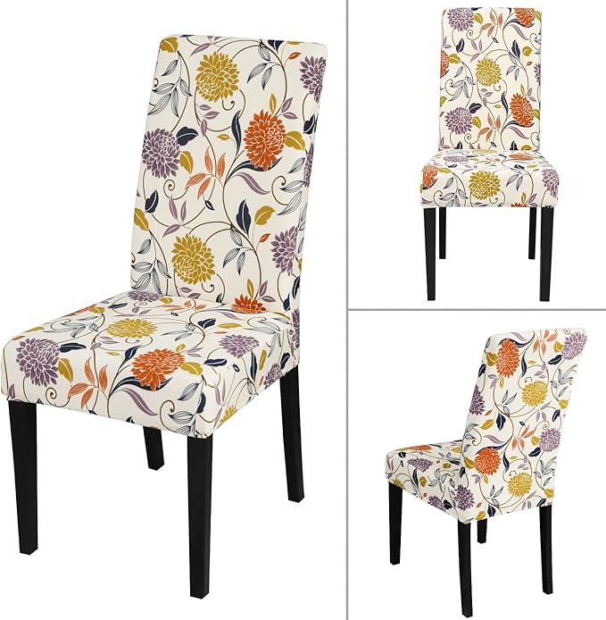 JQinHome Pattern Chair Covers for Dining Room Set of 4, High Stretch Removable Washable Parsons Chair Slipcover for Home Party Hotel Wedding Ceremony (Flower,4PCS)