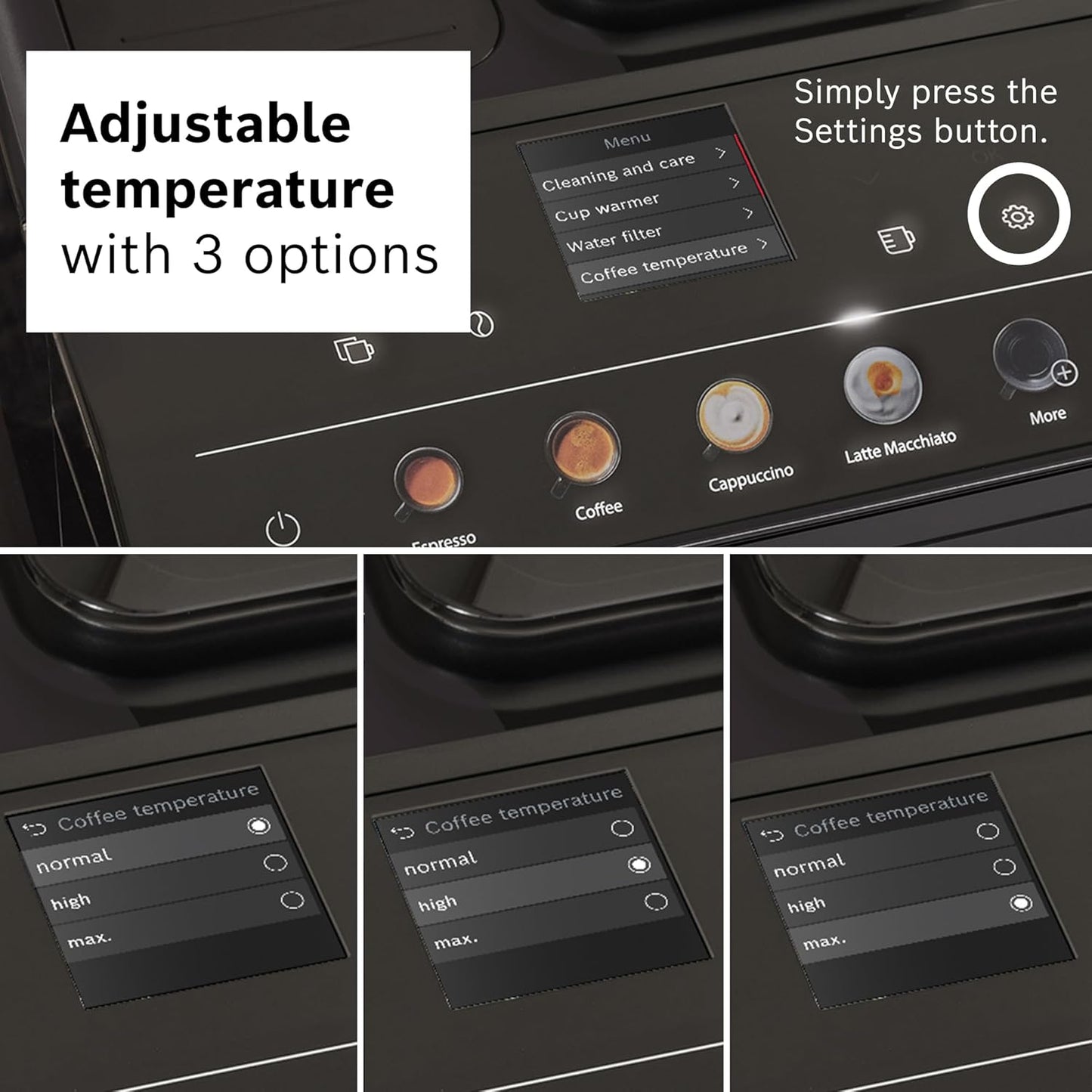 Bosch 500 Series Fully Automatic Espresso and Coffee Machine – Touch Control Panel, Milk Hose, Ceramic Grinder, Uses Beans & Ground Coffee, 9 One-Touch Drinks, in Black TPU40109
