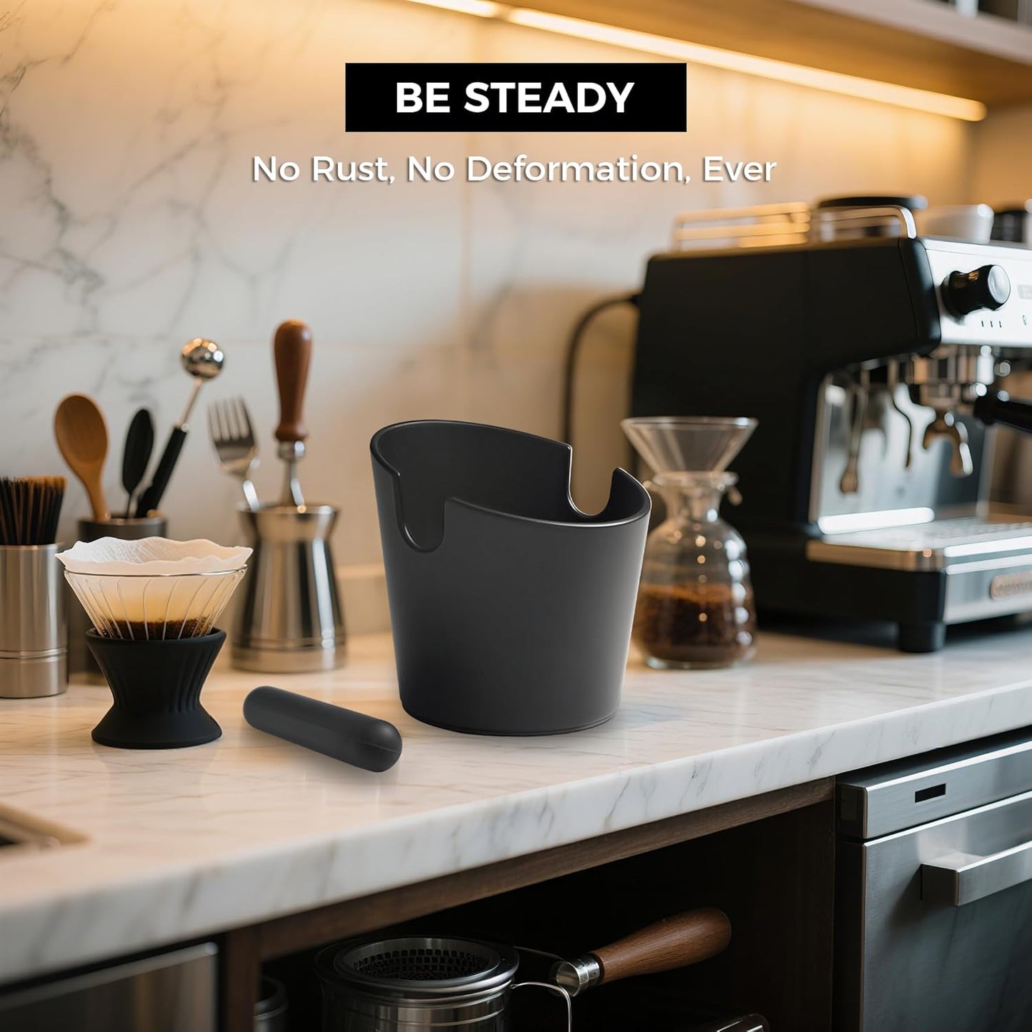 CHULUX Knock Box for Espresso – 5 Inch Silicone Coffee Grounds Container with Removable Knock Bar, Anti-Slip Base, Shockproof, Easy to Clean, Ideal for Home or Office