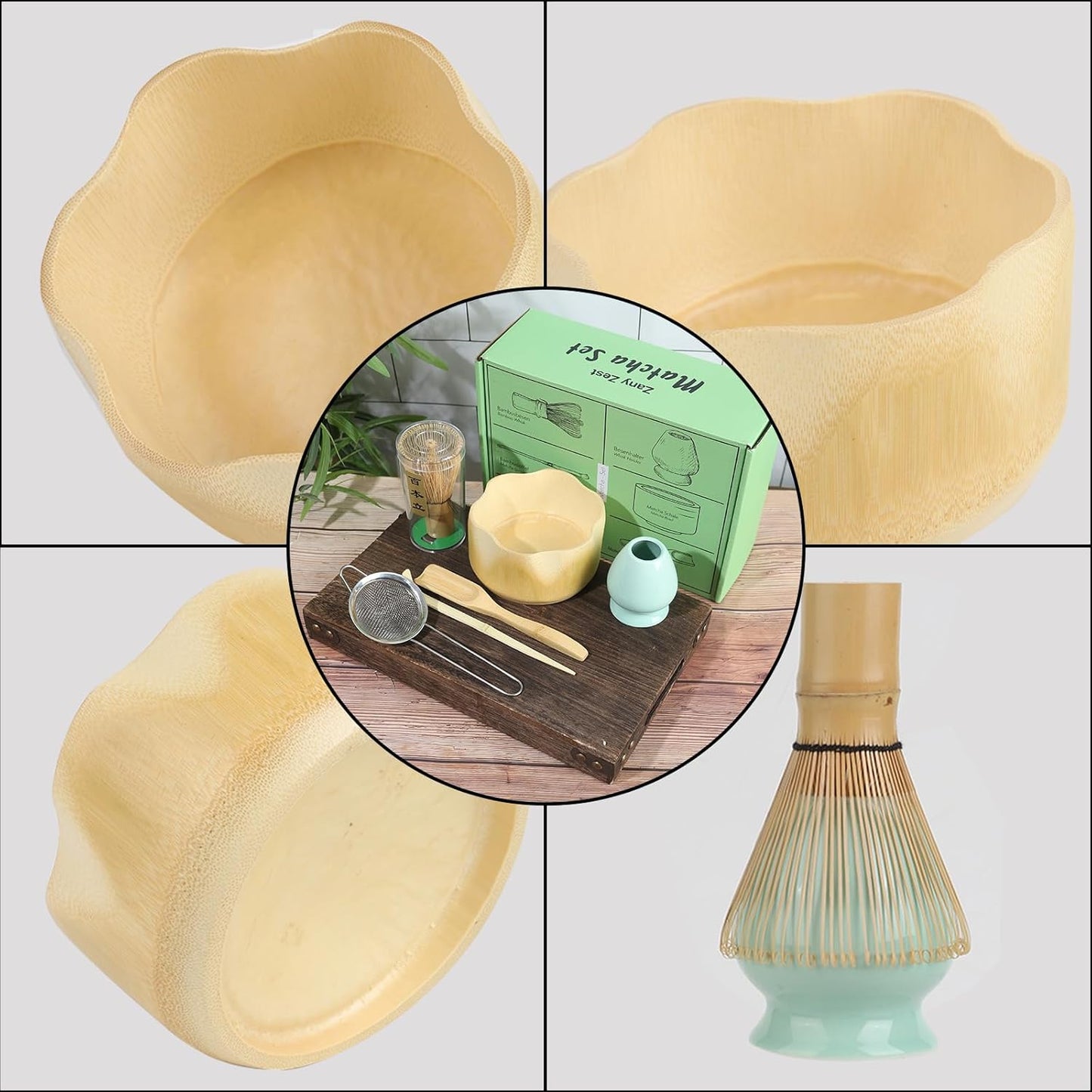 Matcha Whisk Set with Bamboo Bowl, Traditional Bamboo Matcha Kit with 6-Spout Bowl, Unique Gifts for Matcha Lovers Women Men Girl Friend Home Kitchen, Gifts for Christmas, Birthday,Halloween
