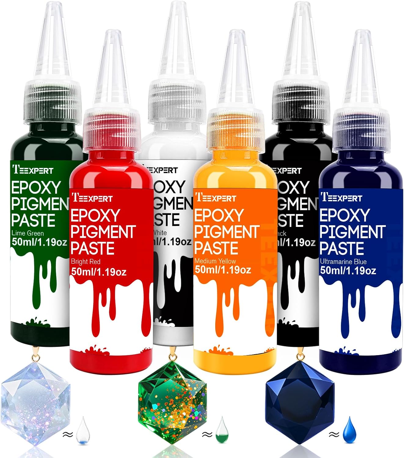 Teexpert Pigment Paste for Epoxy Resin: 10.15oz/300ml Highly Concentrated & Easy to Mix 6 Colors Opaque Liquid Epoxica Dye Set for Resin Coloring, Resina Art Painting and DIY Projects