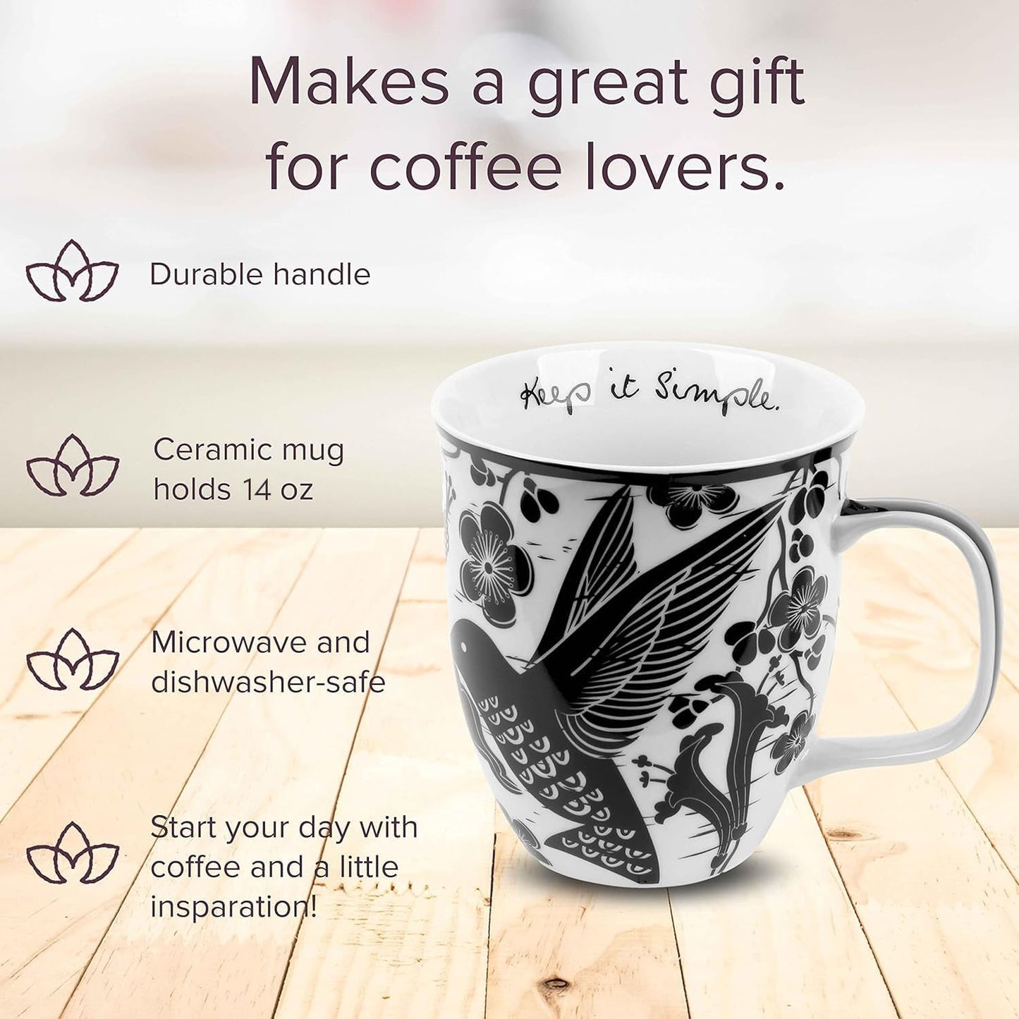 Karma Gifts 16 oz Black and White Boho Mug Hummingbird - Cute Coffee and Tea Mug - Ceramic Coffee Mugs for Women and Men, 1 Count (Pack of 1)