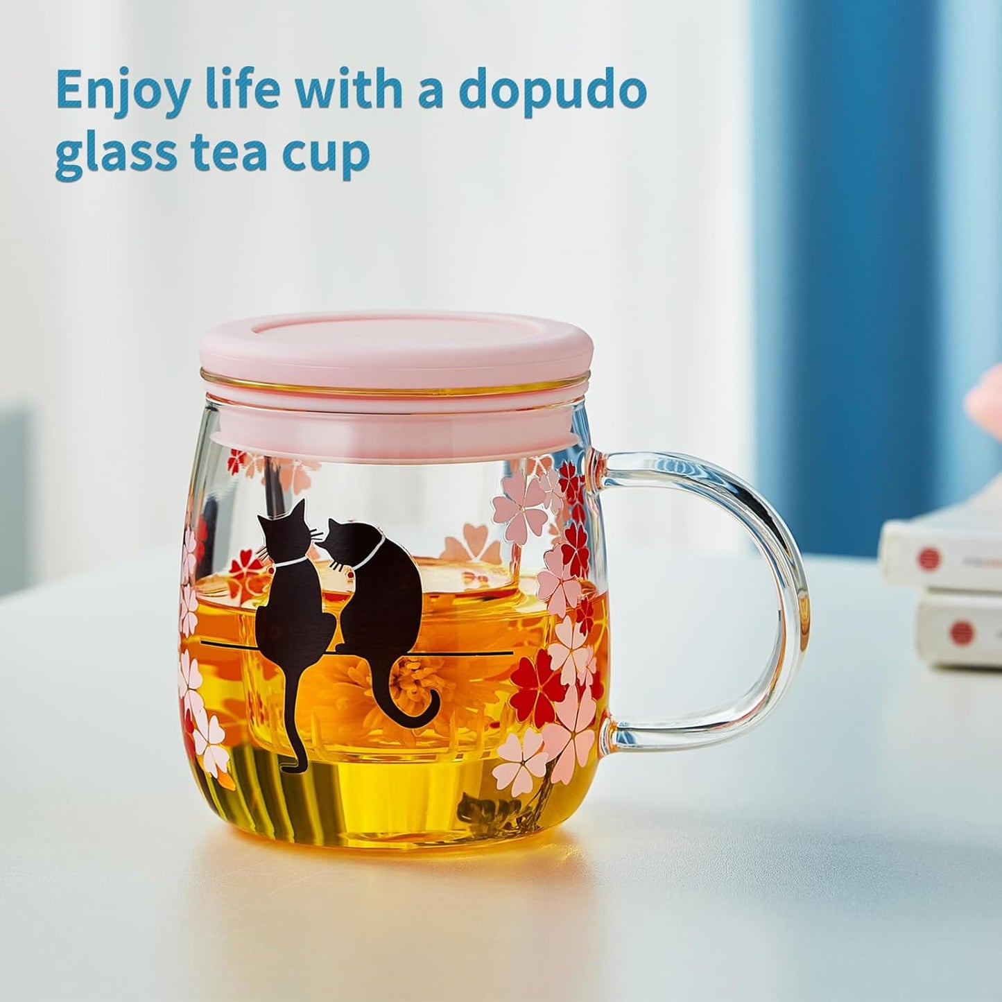 Glass Tea Cup with Infuser and Lid, 16.2oz/480ml Large Borosilicate Teacup,Tea Glass, Clear Mug for Loose Leaf Tea, Blooming Tea, Microwave & Dishwasher Safe - Tea Maker Gift for Birthday