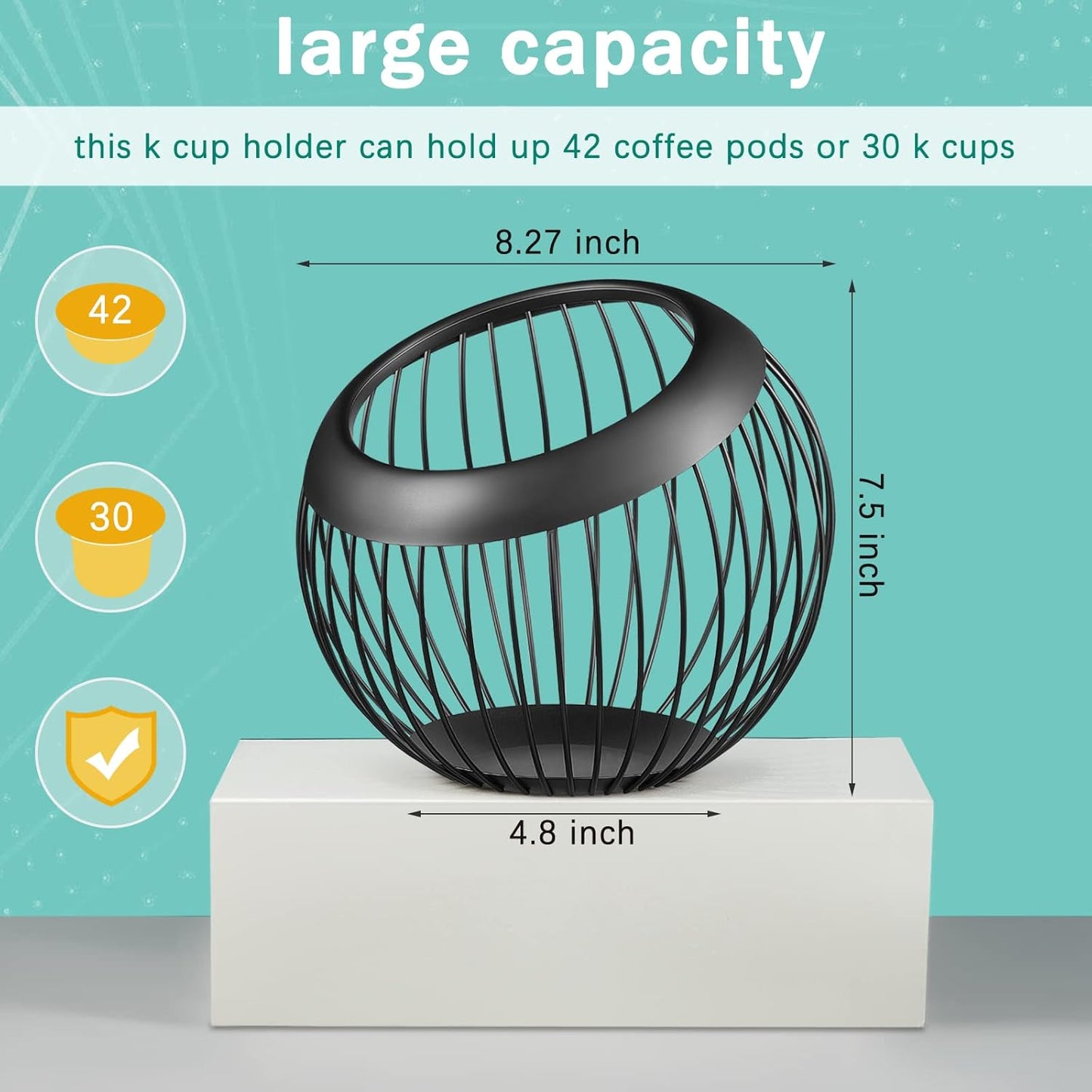 2 Pieces Coffee Pods Holder Large Capacity Coffee Pod Baskets Stainless Steel Cup Organizer Sturdy for Espresso Capsule Pot Storage Metal Wire Fruit Bowl Snack Storage(Black)