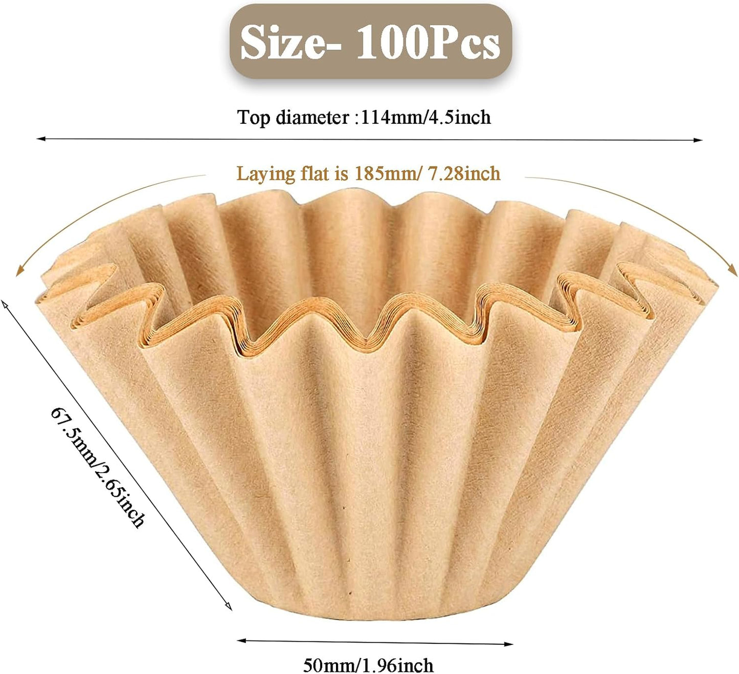 2-5 Cup Coffee Filters, Pack of 100 Unbleached Coffee Filters 5 Cup, Thicken Natural Coffee Filter Basket for Commercial, Home Coffee Maker, Pour Over Coffee Kit (Brown, W02)