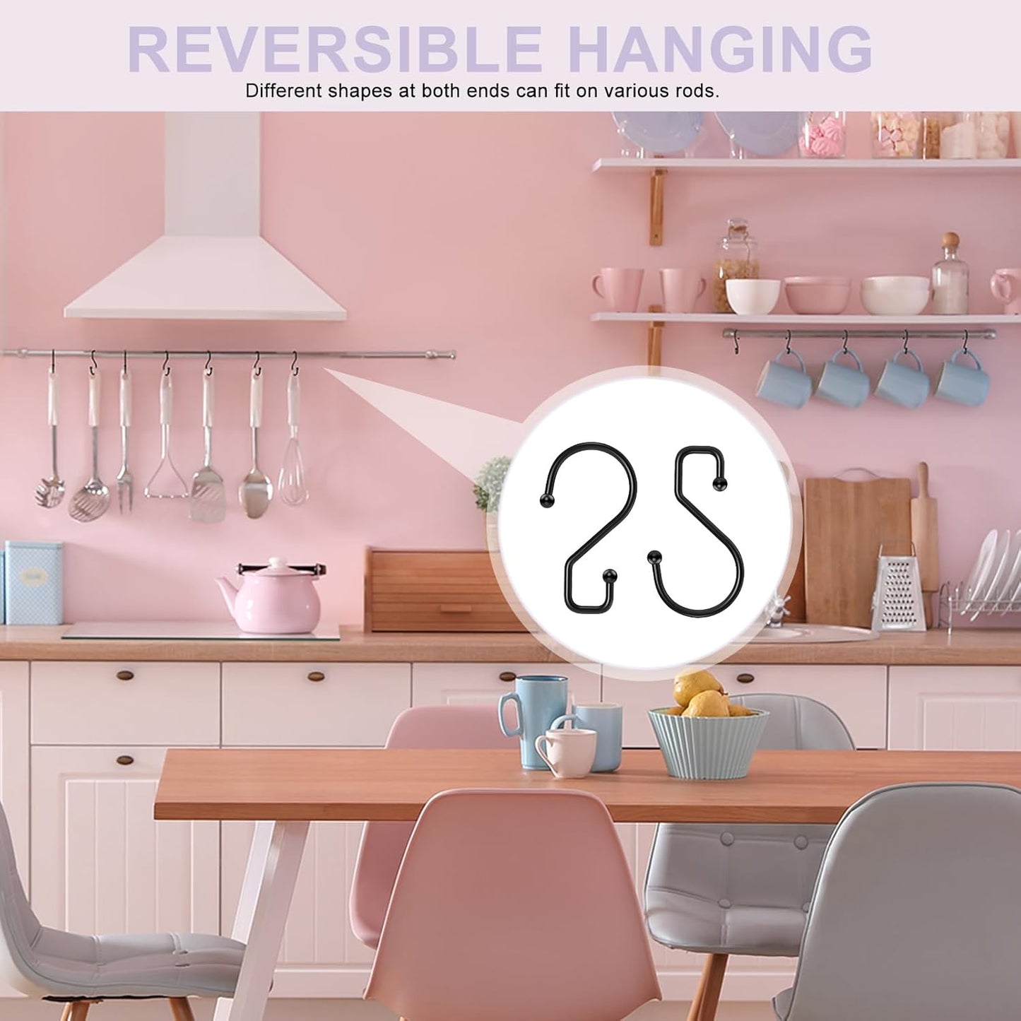 S Hooks, Small Metal S Hanging Hooks with 2 Shapes, Reversible, Heavy Duty, 3 Inch, Black, 12 Pcs