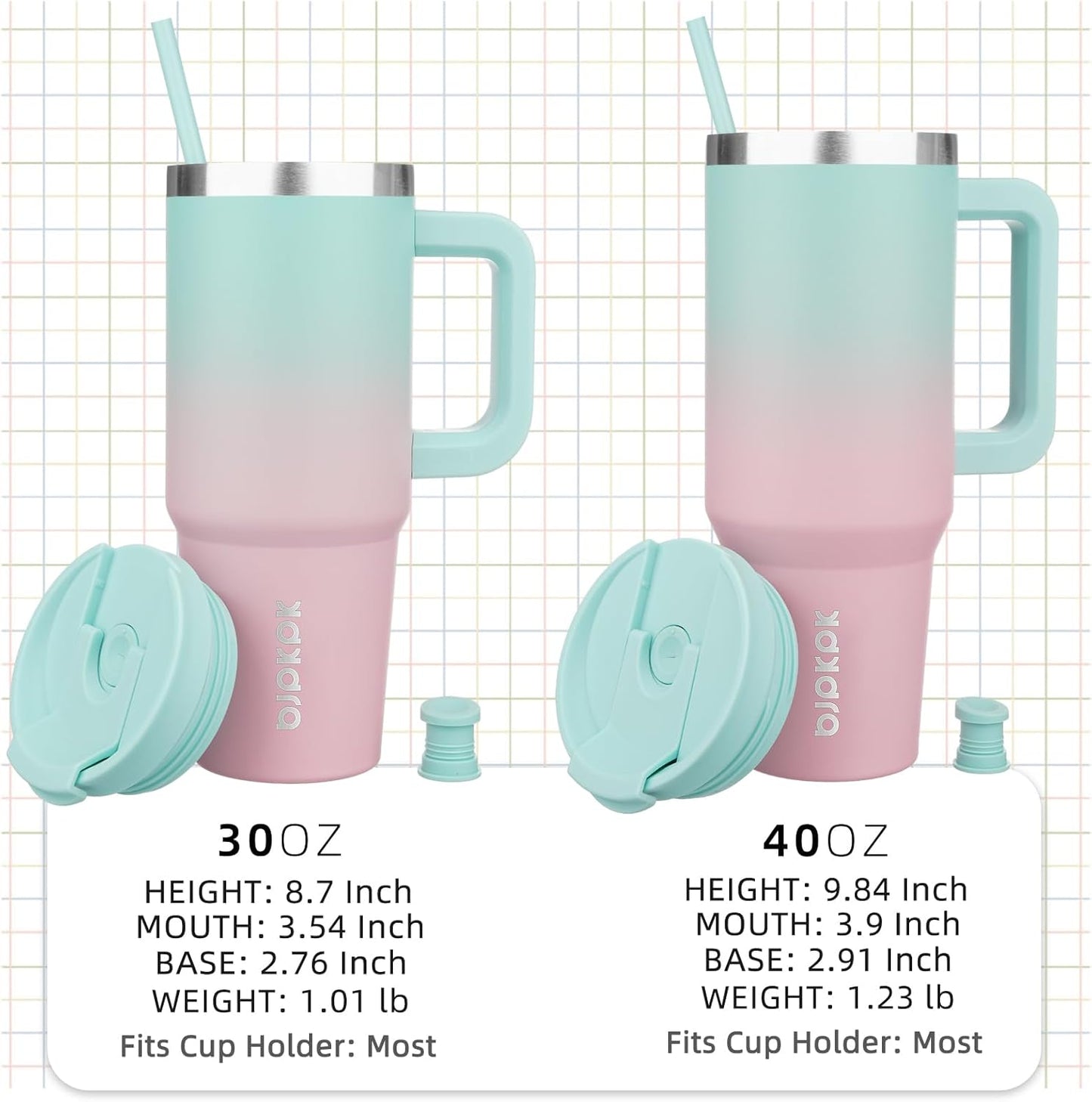 BJPKPK 30 oz Stainless Steel Tumbler With Handle Insulated Tumblers With 2 Straw Travel Coffee Mug With Lid,Bubble Gum